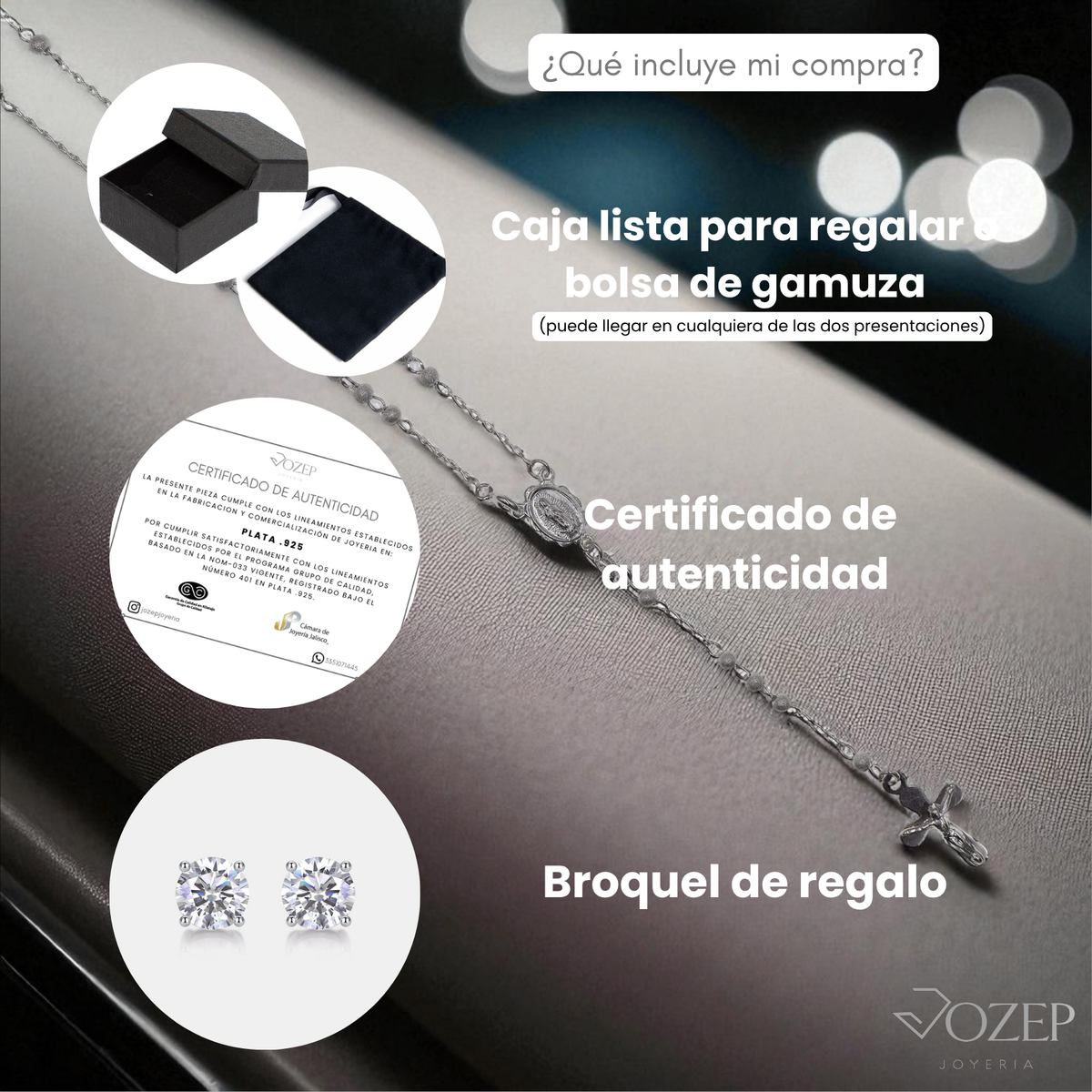 Rosario Laser Mate De Plata Chico .925 60cm