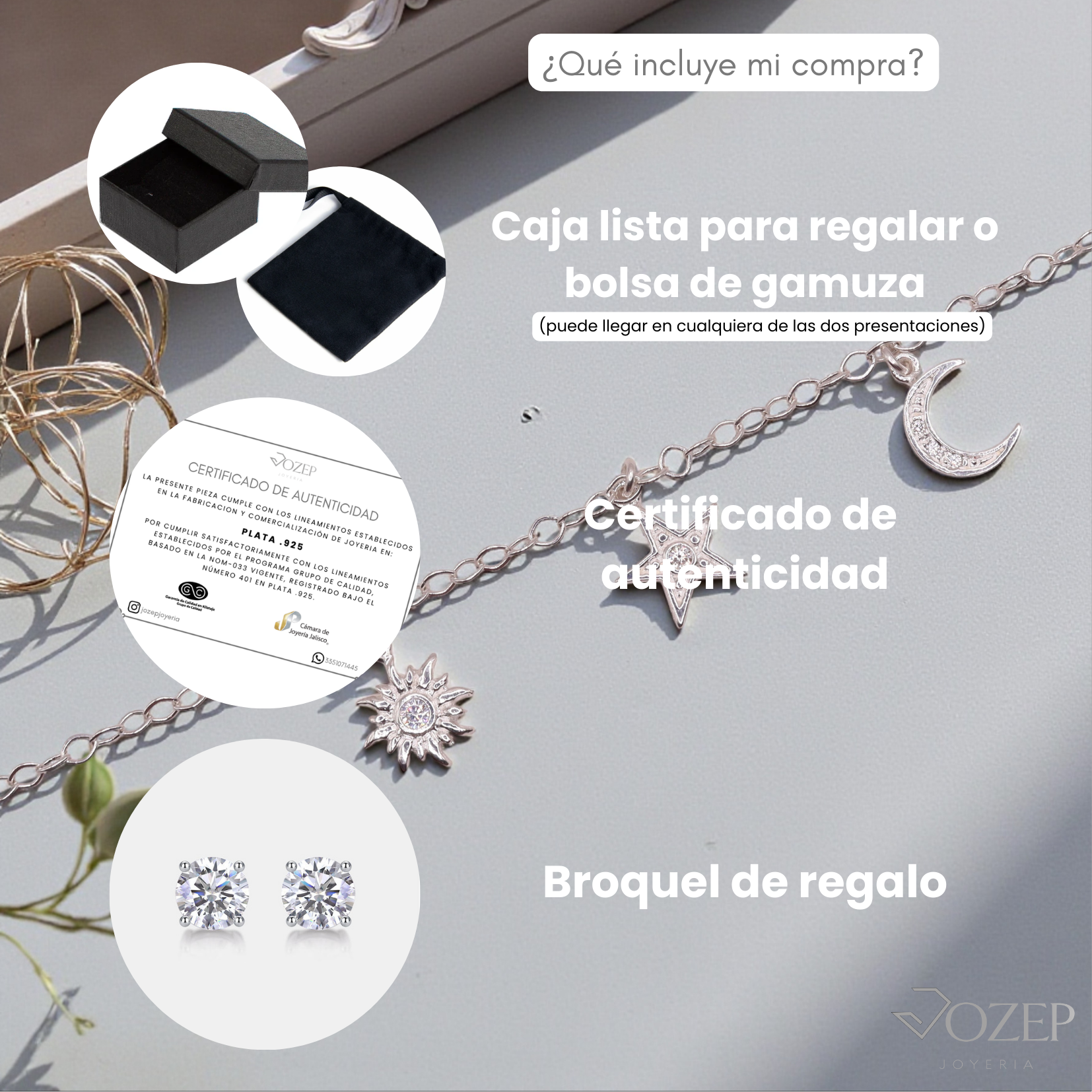 Pulsera Sol Luna Estrella Plata .925 18 cm Jozep Joyería