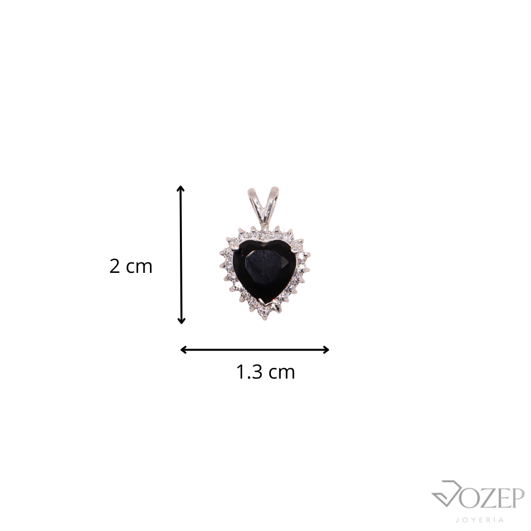 Dije Corazón Con Piedra Negro En Plata .925