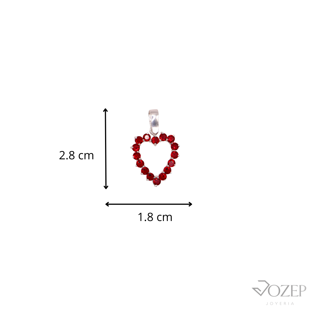 Dije Corazón Contorno Rojo En Plata .925