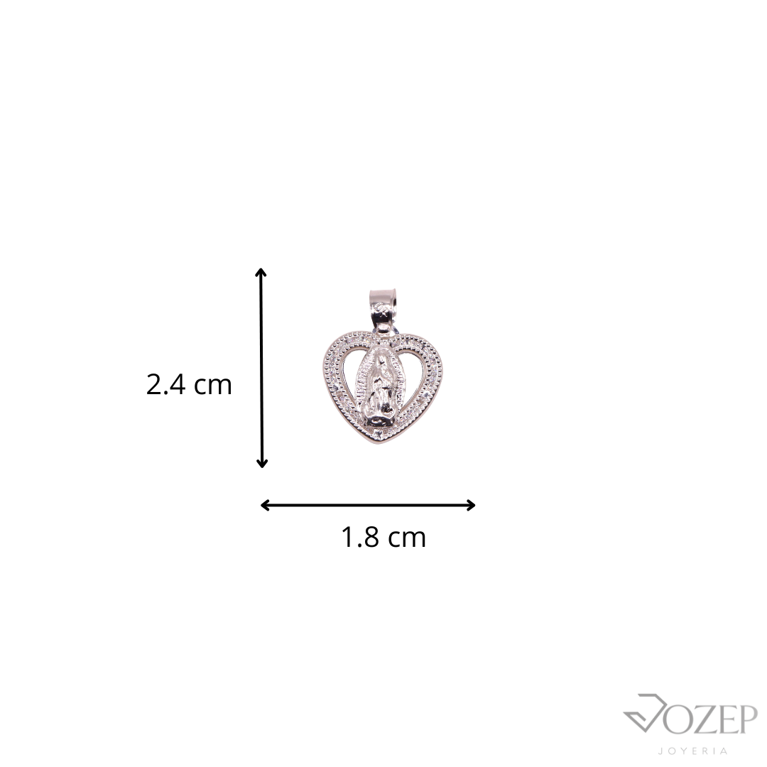 Dije Corazón Con Virgen Grande Plata .925