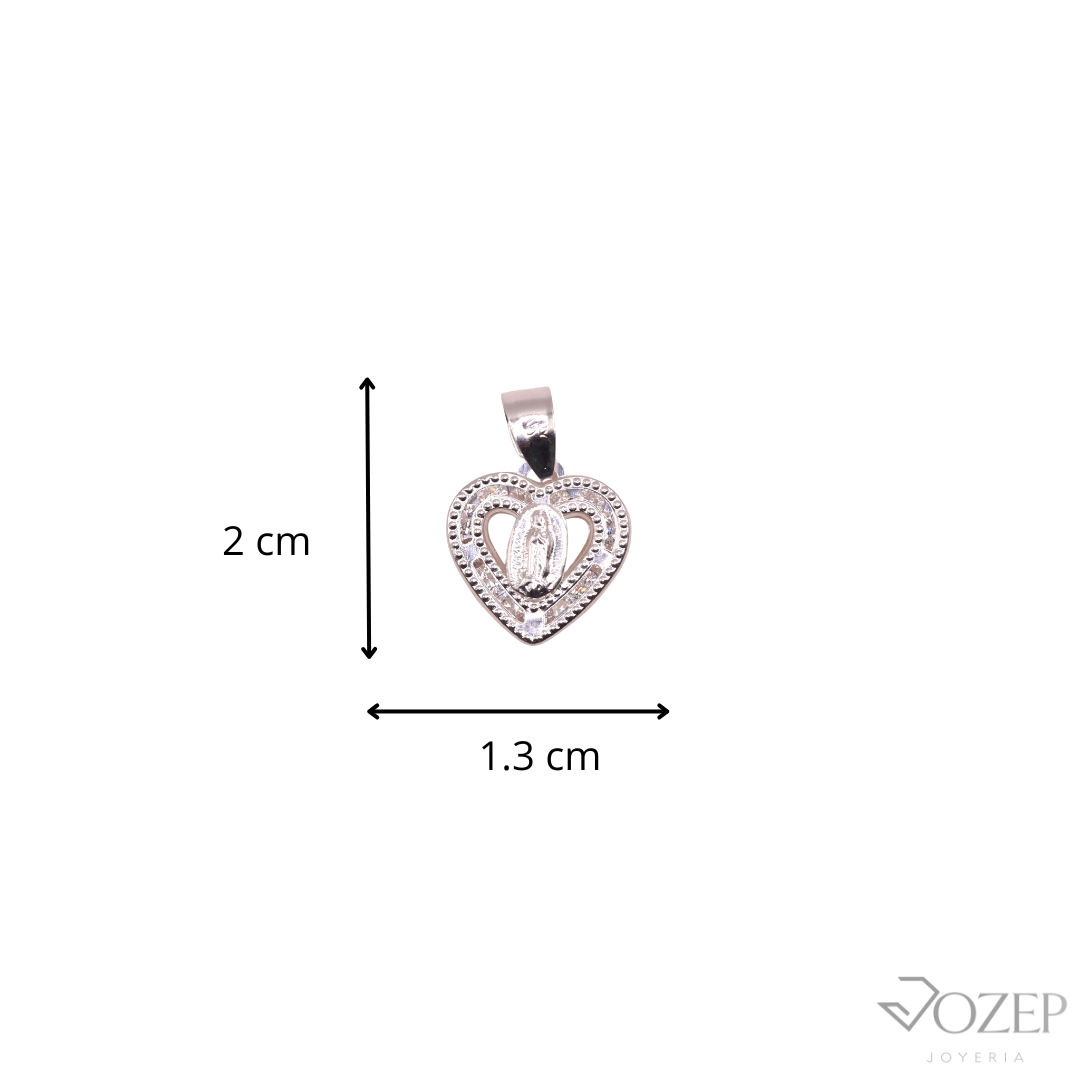Dije Corazón Con Virgen Chica Plata .925