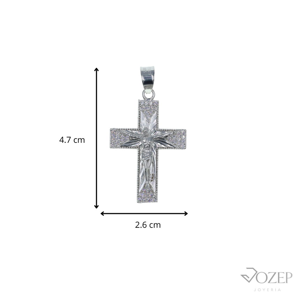 Dije De Cruz Con Lineas Y Circonias + Cadena Plata .925