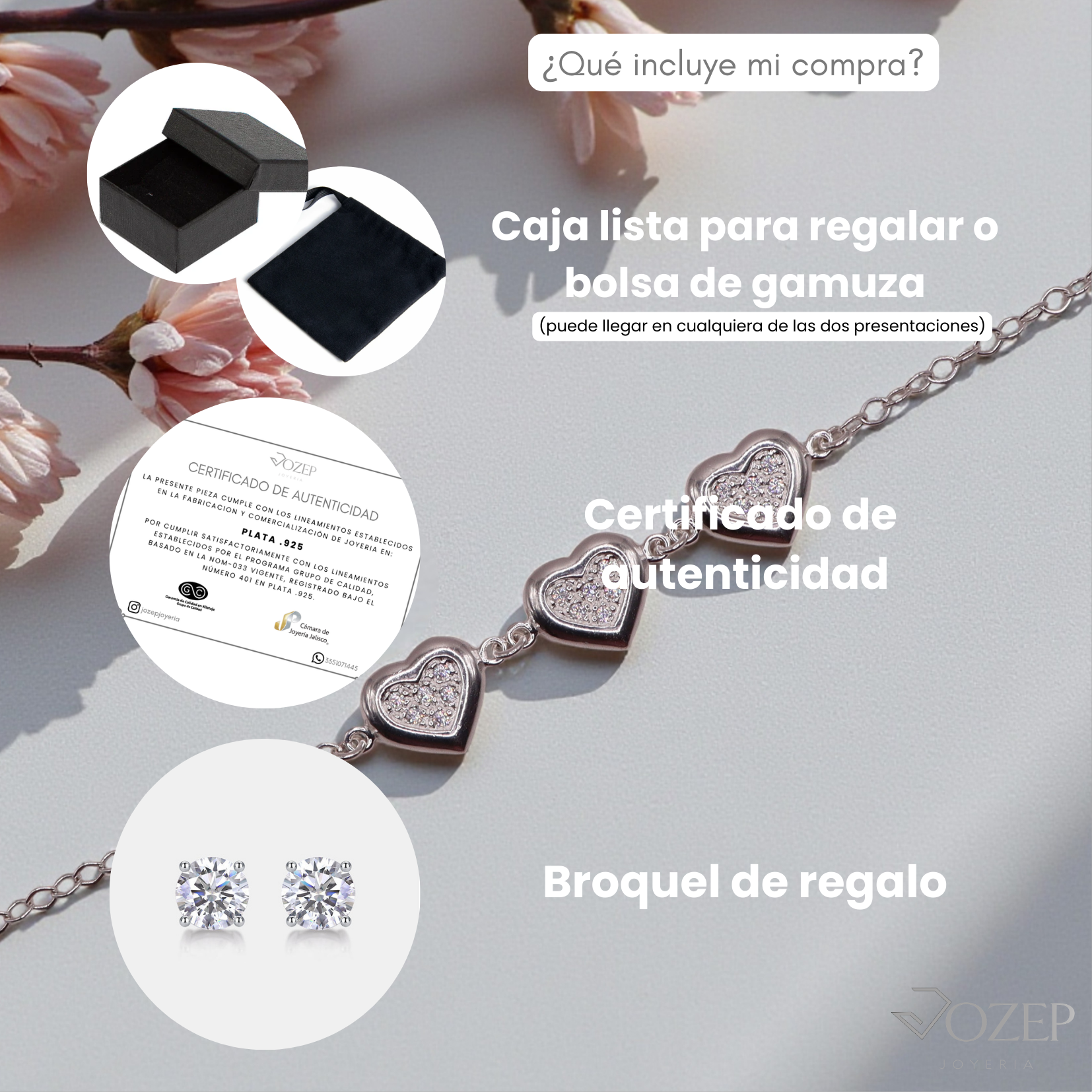 Pulsera Tres Corazones con Zirconias en Plata .925 19 cm – Jozep Joyería