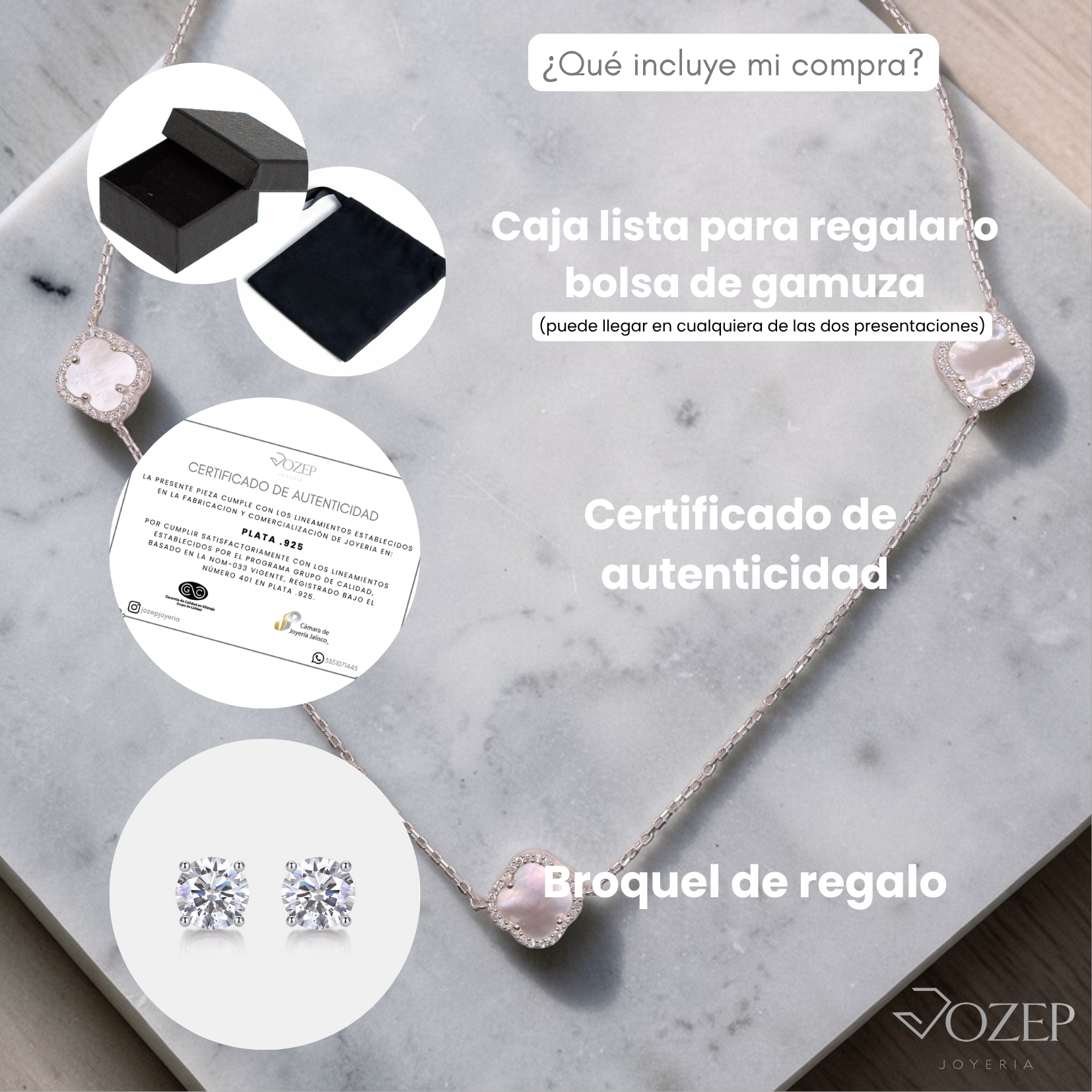 Collar trébol de plata .925 con zirconias 55 cm | Jozep Joyería