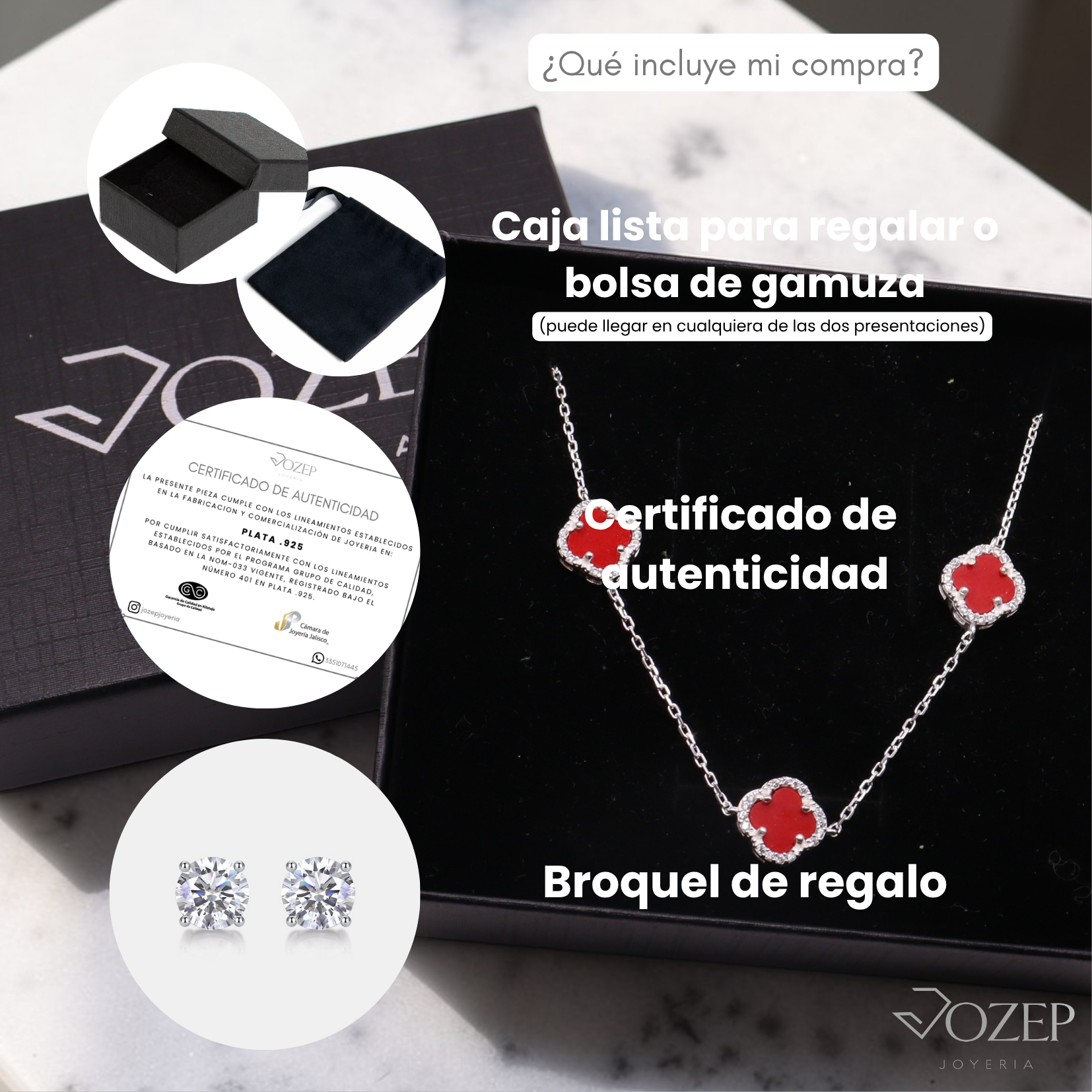 Collar trébol de plata .925 con zirconias 55 cm | Jozep Joyería