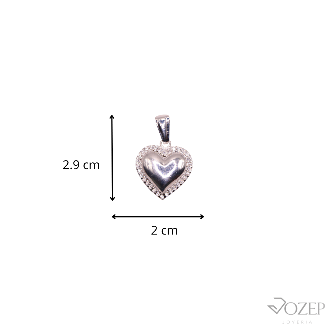 Dije Corazón Liso Y Circonias Plata .925
