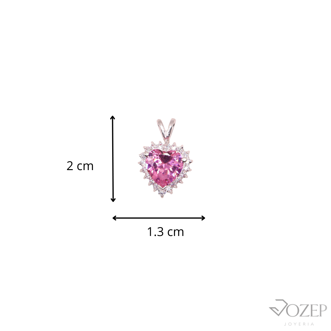 Dije Corazón Con Piedra Rosa En Plata .925