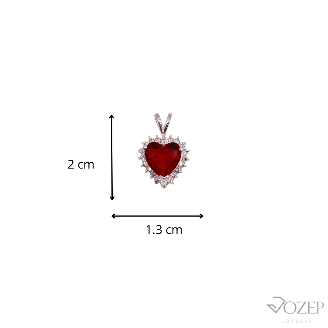 Dije Corazón Con Piedra Roja En Plata .925