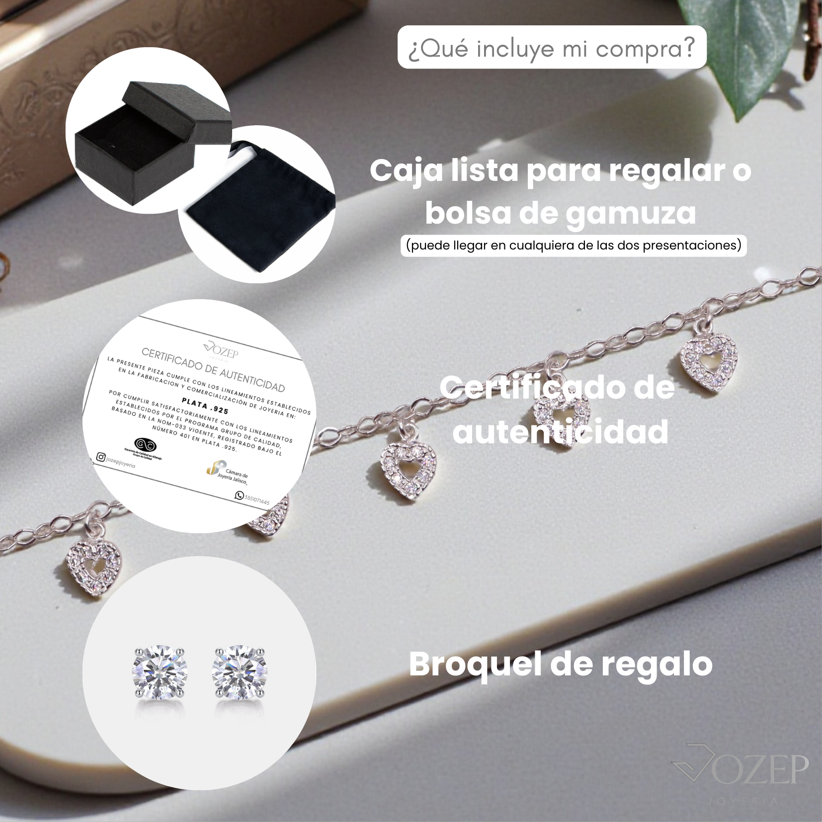 Pulsera Corazones Plata .925 18.5 cm Diseño Colgante Jozep Joyería