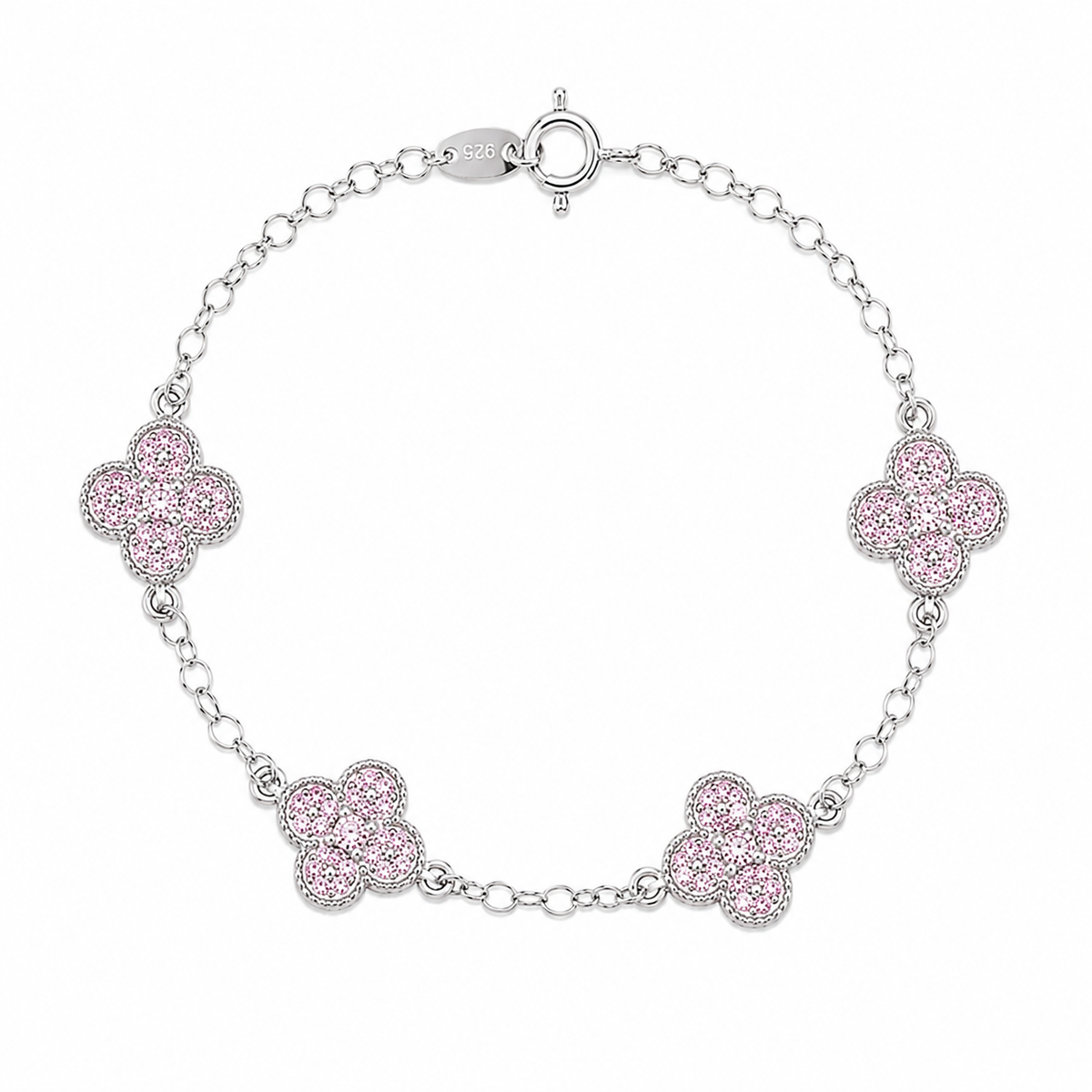 Pulsera Plata 925 Trebol Rosa 18 Cm | Jozep Joyería