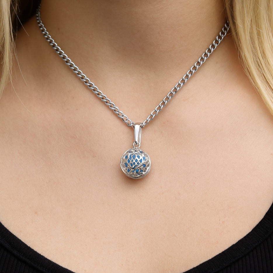 Dije De Llamador De Angel Azul + Cadena De Plata .925