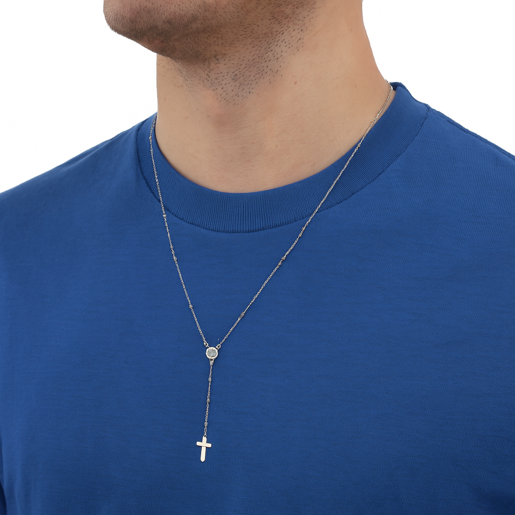 Rosario Laser Brillante De Plata Chico .925 60cm