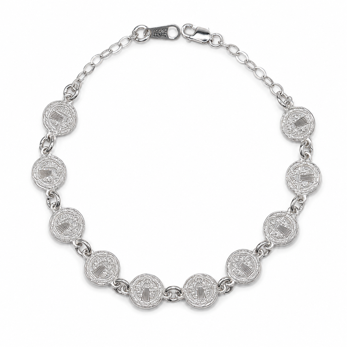 Pulsera San Benito Plata 925 Medallas Hombre Mujer