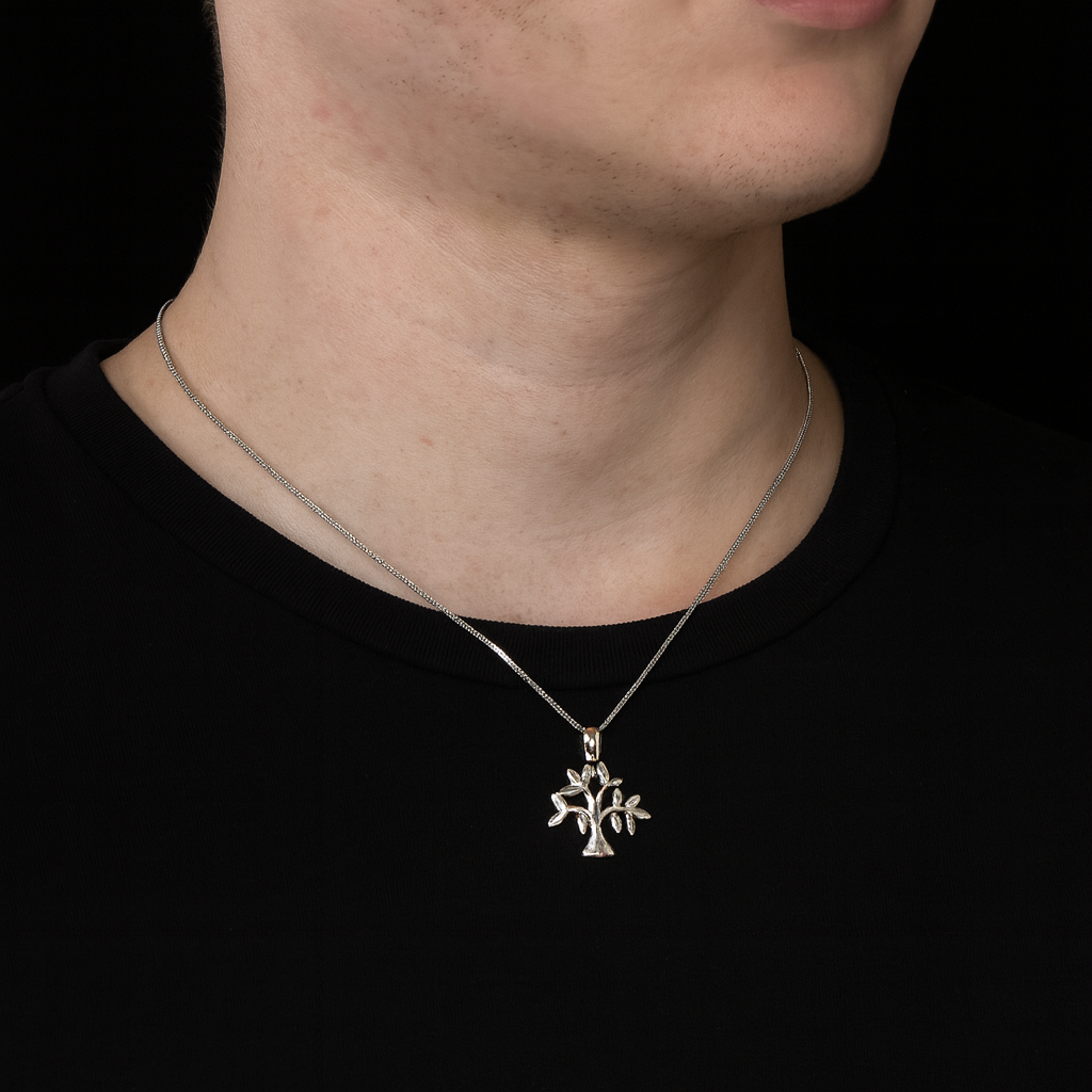 Dije De Arbol + Cadena En Plata .925