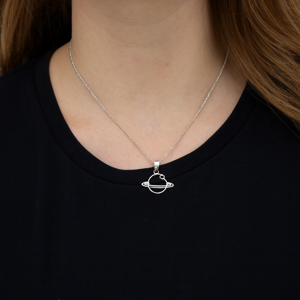 Dije De Planeta + Cadena De Plata .925