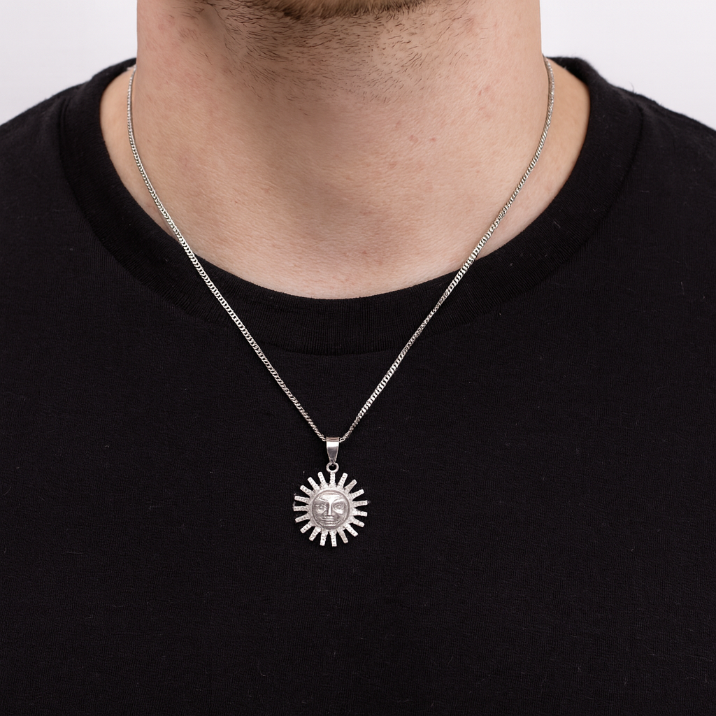 Dije De Sol + Cadena En Plata .925