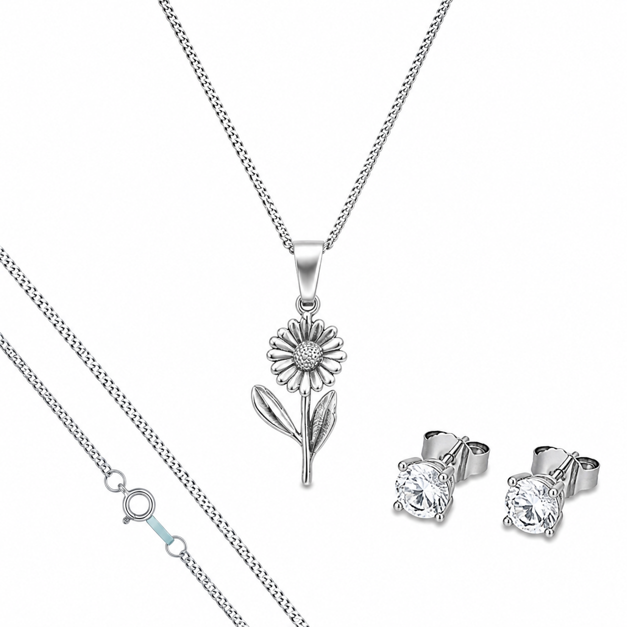 Dije De Flor + Cadena En Plata .925