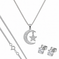 Dije Luna Con Estrella + Cadena en Plata .925