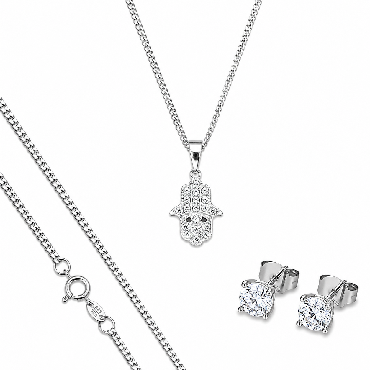 Dije Mano De Fatima Mini + Cadena En Plata .925