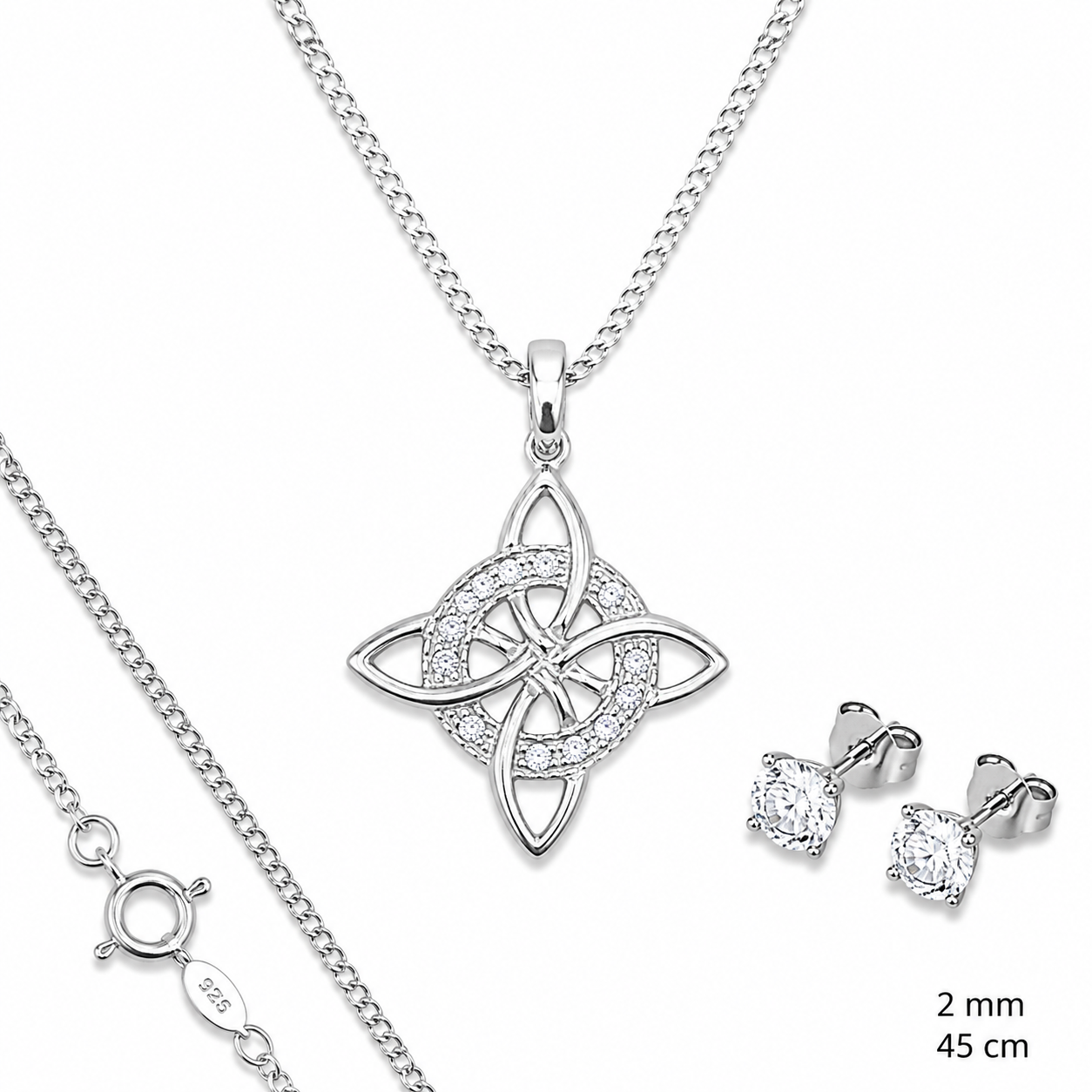 Dije Nudo De Bruja Blanco + Cadena en Plata .925
