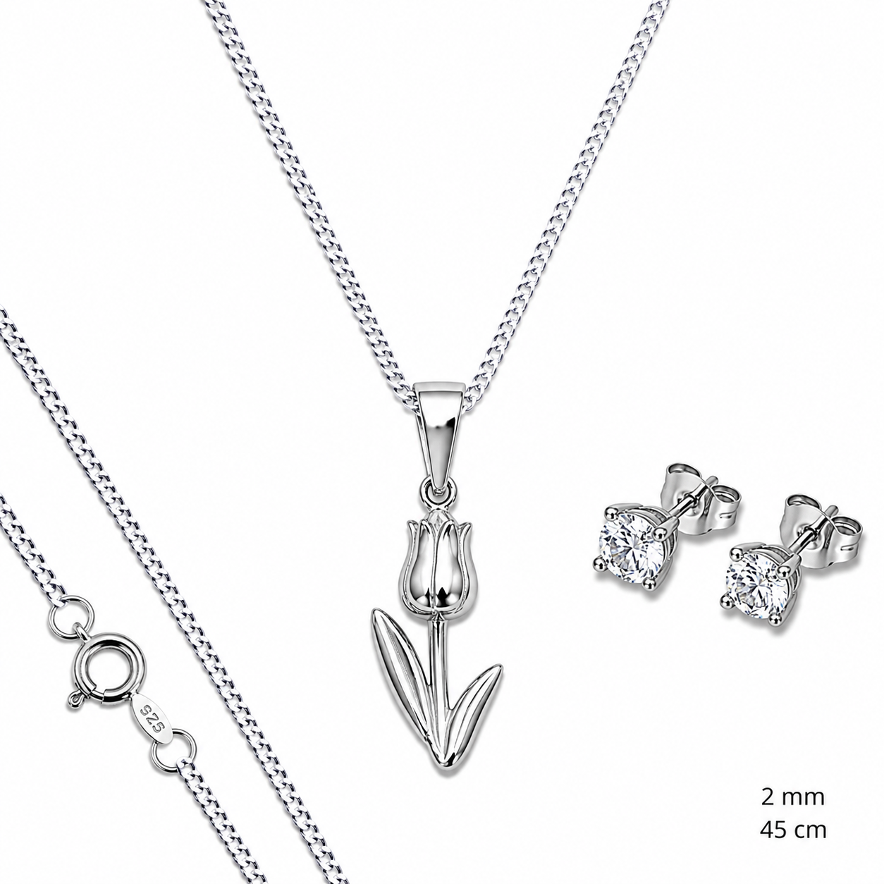 Dije De Tulipan + Cadena En Plata .925