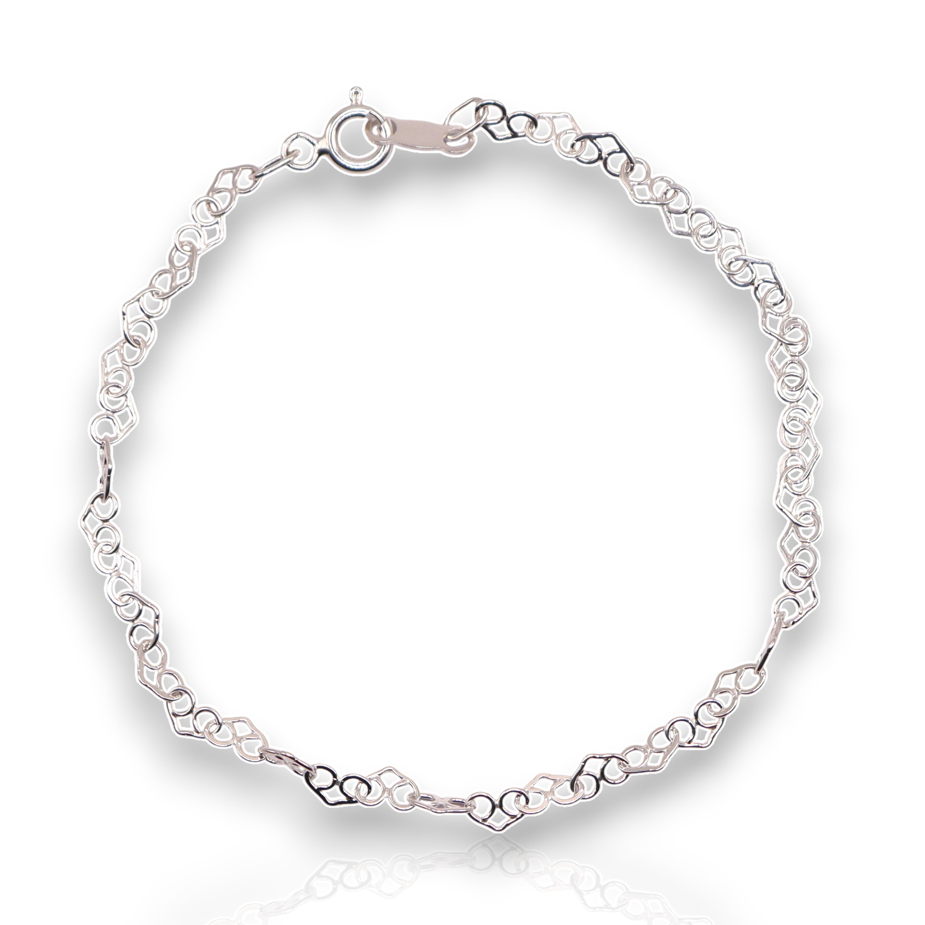Pulsera De Corazones Plata .925  18 Cm