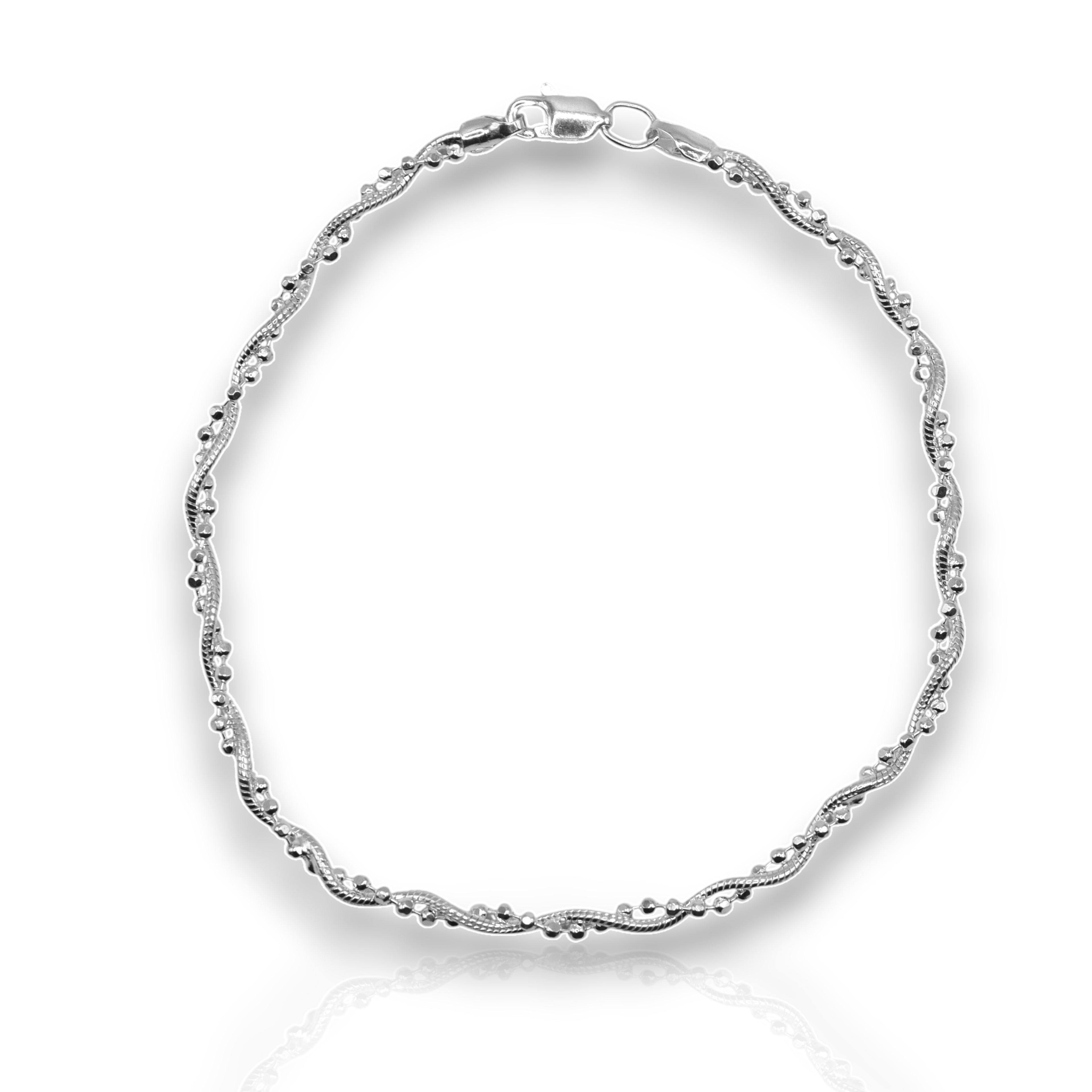 Pulsera Trenzada Bolitas Plata .925 |  19 Cm