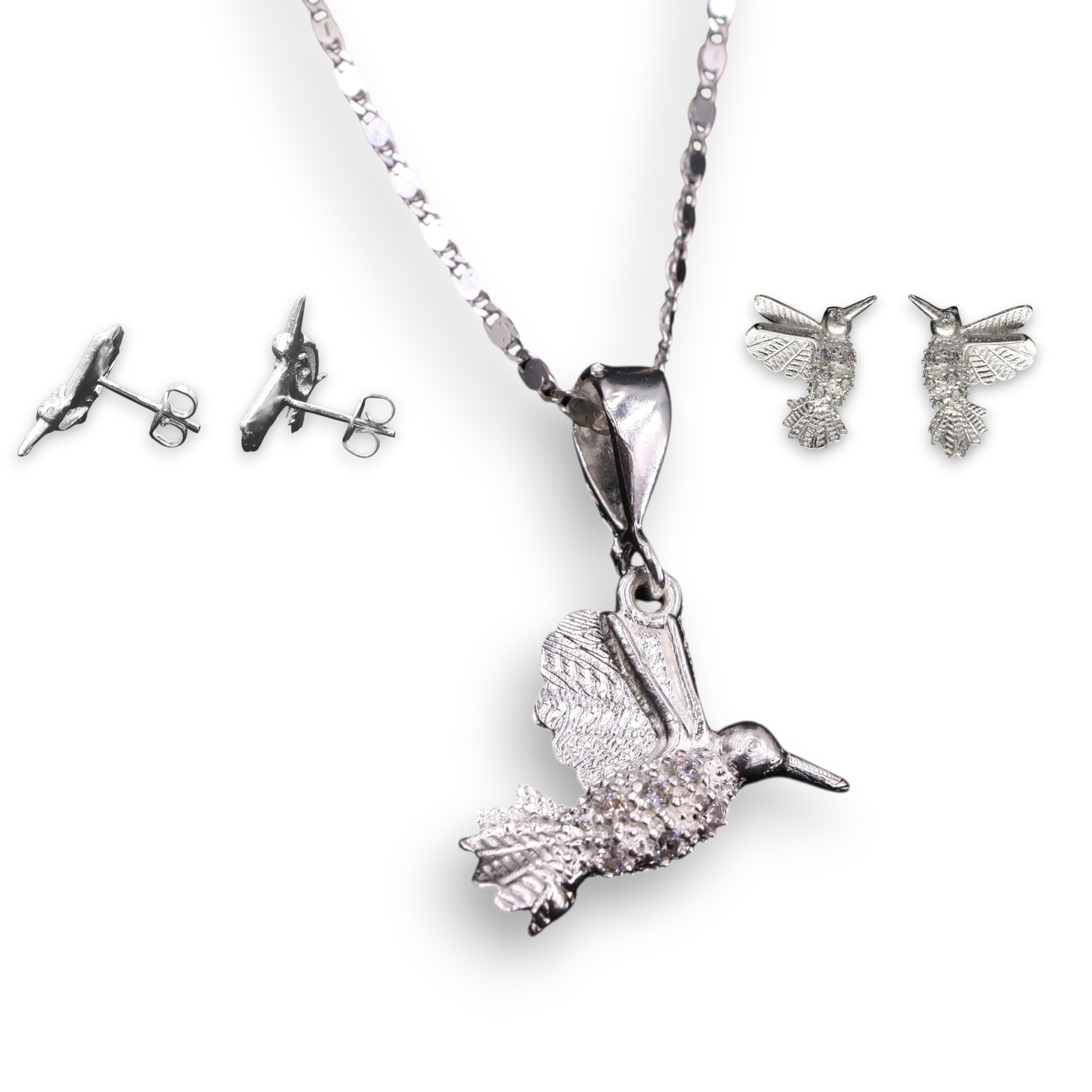 Aretes + Cadena + Dije Colibri de Plata .925