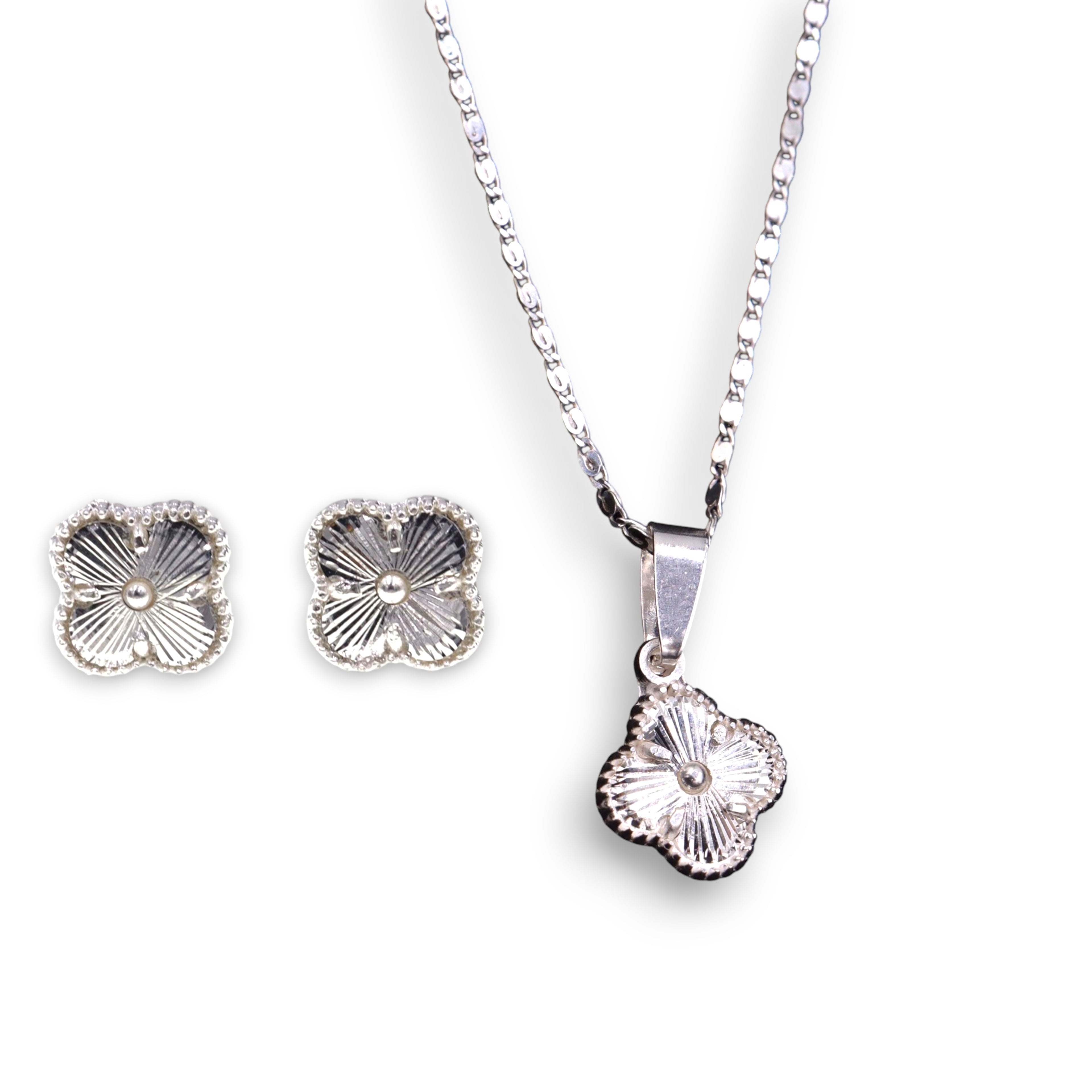 Aretes + Cadena + Dije Trebol de Plata .925