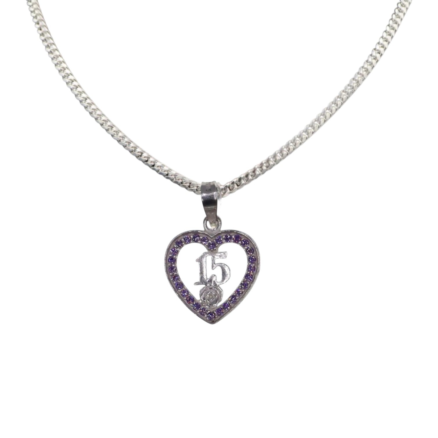 Dije 15 Años Con Circonias + Cadena en Plata .925