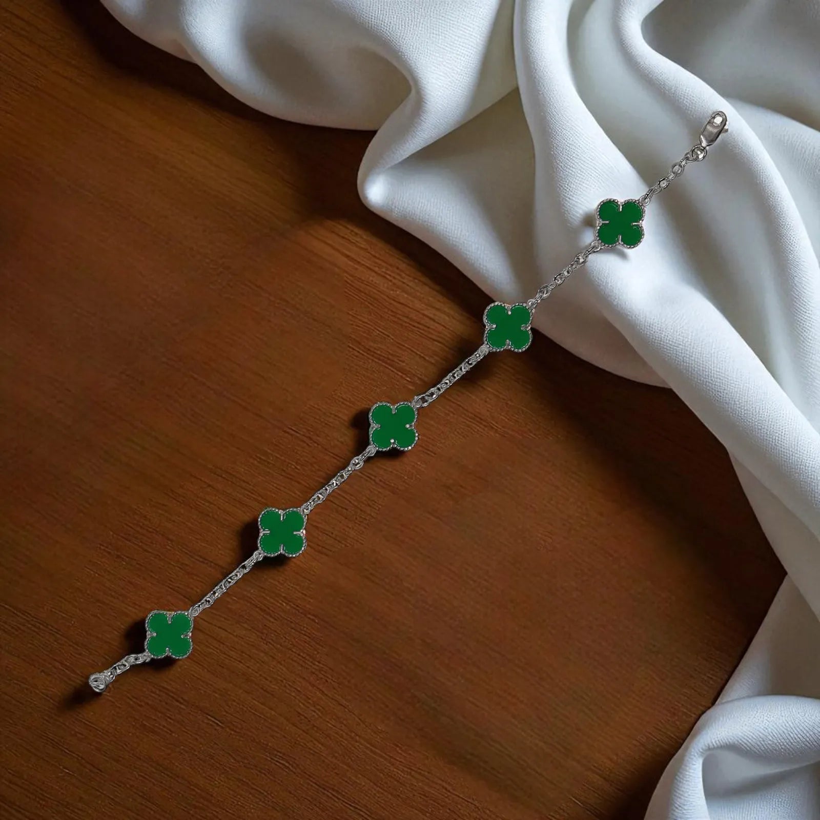 Pulso De Plata .925 Estilo Trebol 18 cm