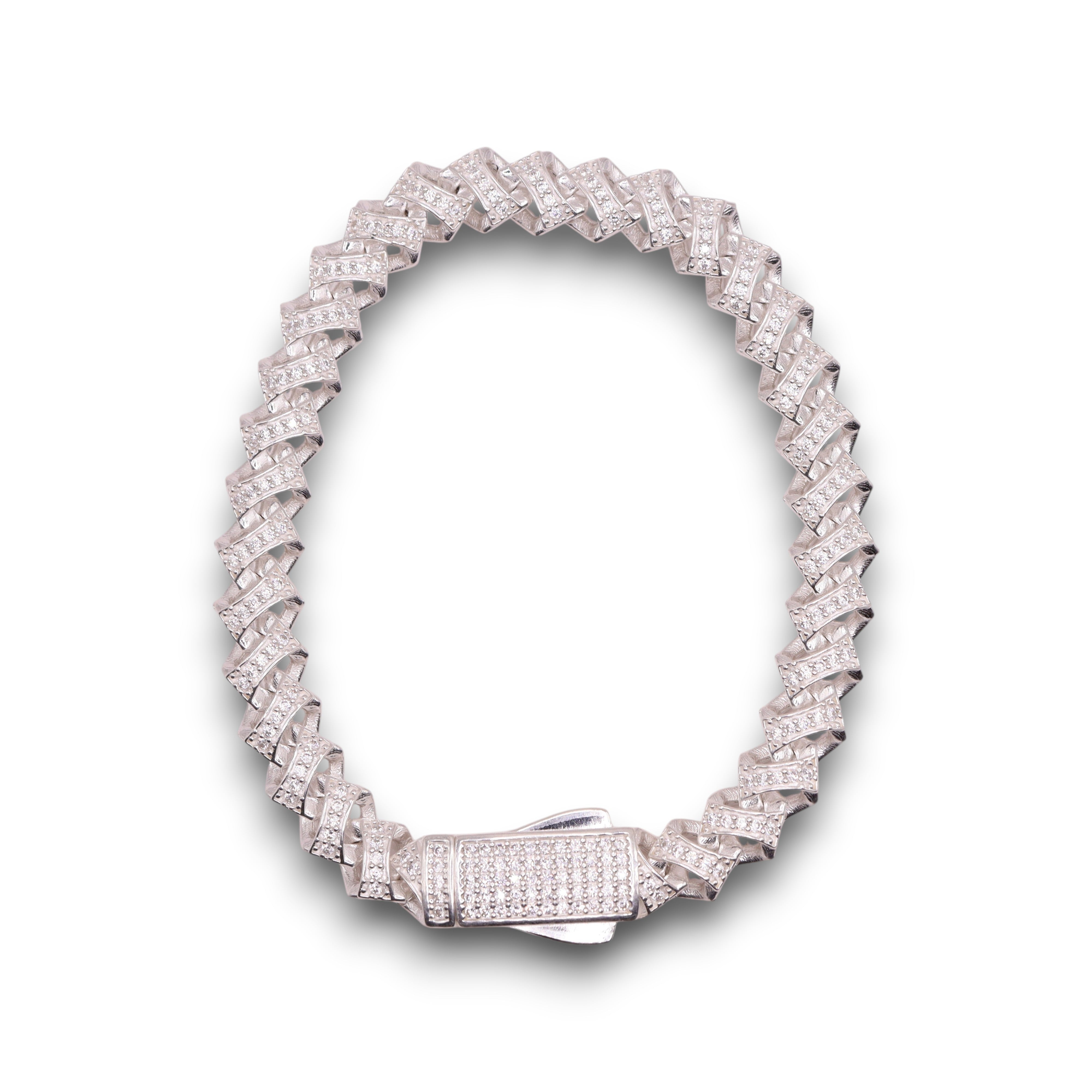 Pulsera Cubana Plata .925 Angular con Zirconias 18 cm