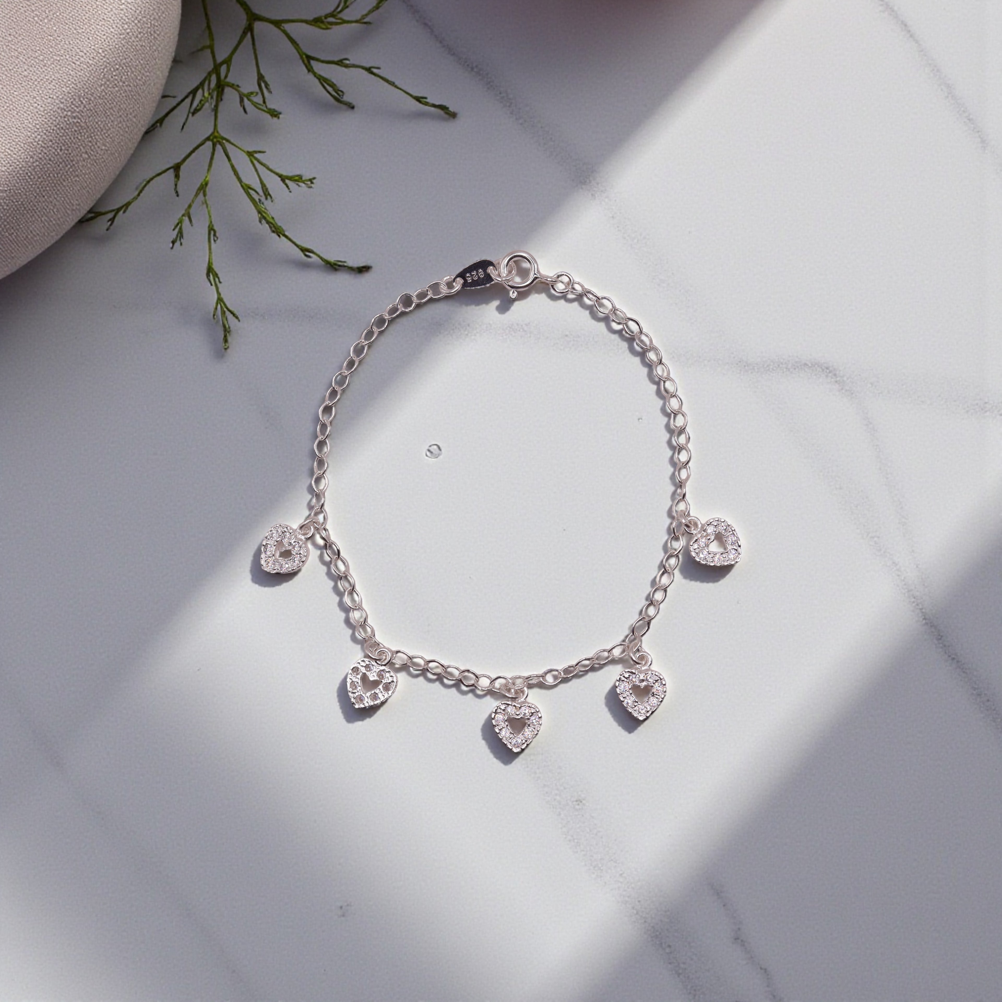 Pulsera Corazones Plata .925 18.5 cm Diseño Colgante Jozep Joyería