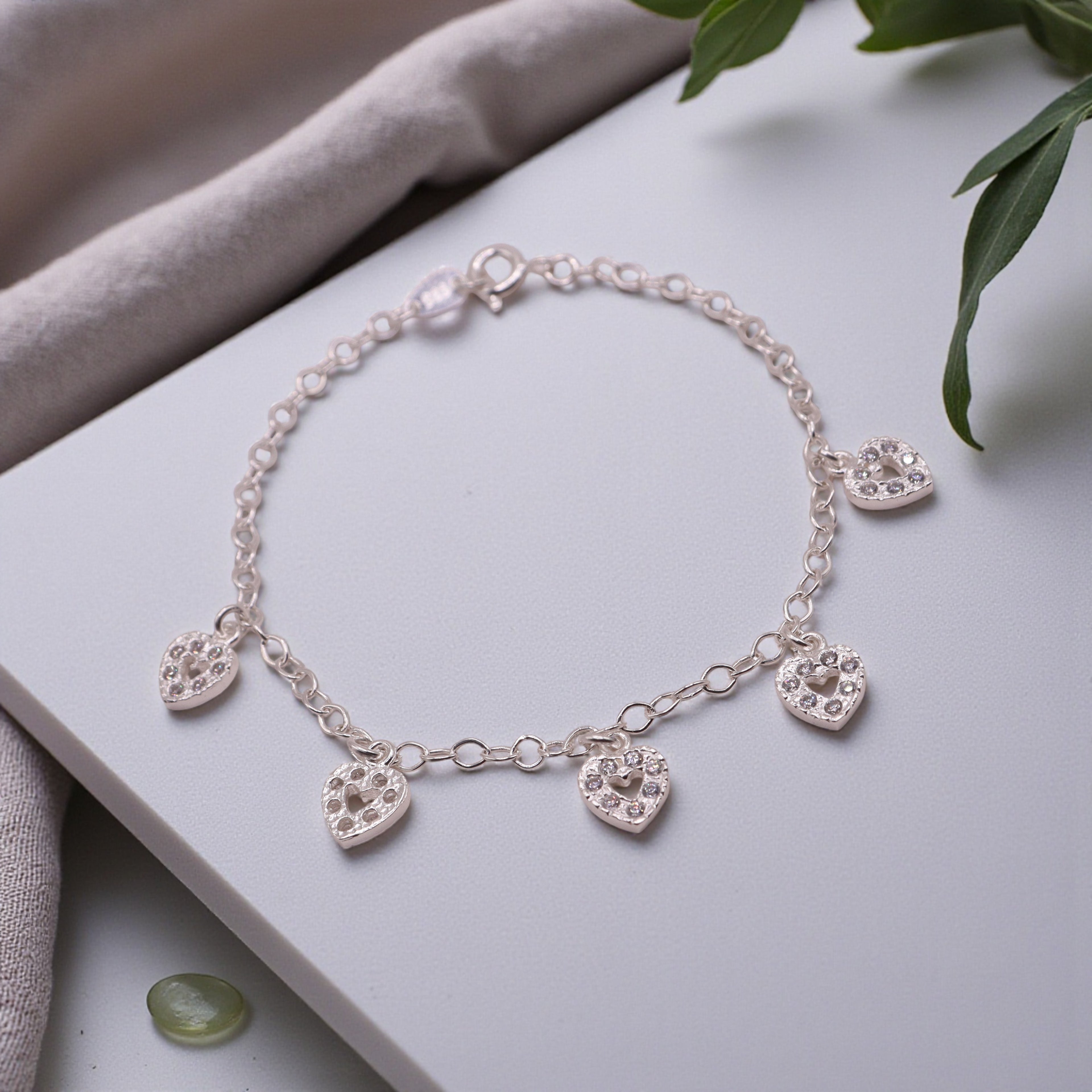 Pulsera Corazones Plata .925 18.5 cm Diseño Colgante Jozep Joyería