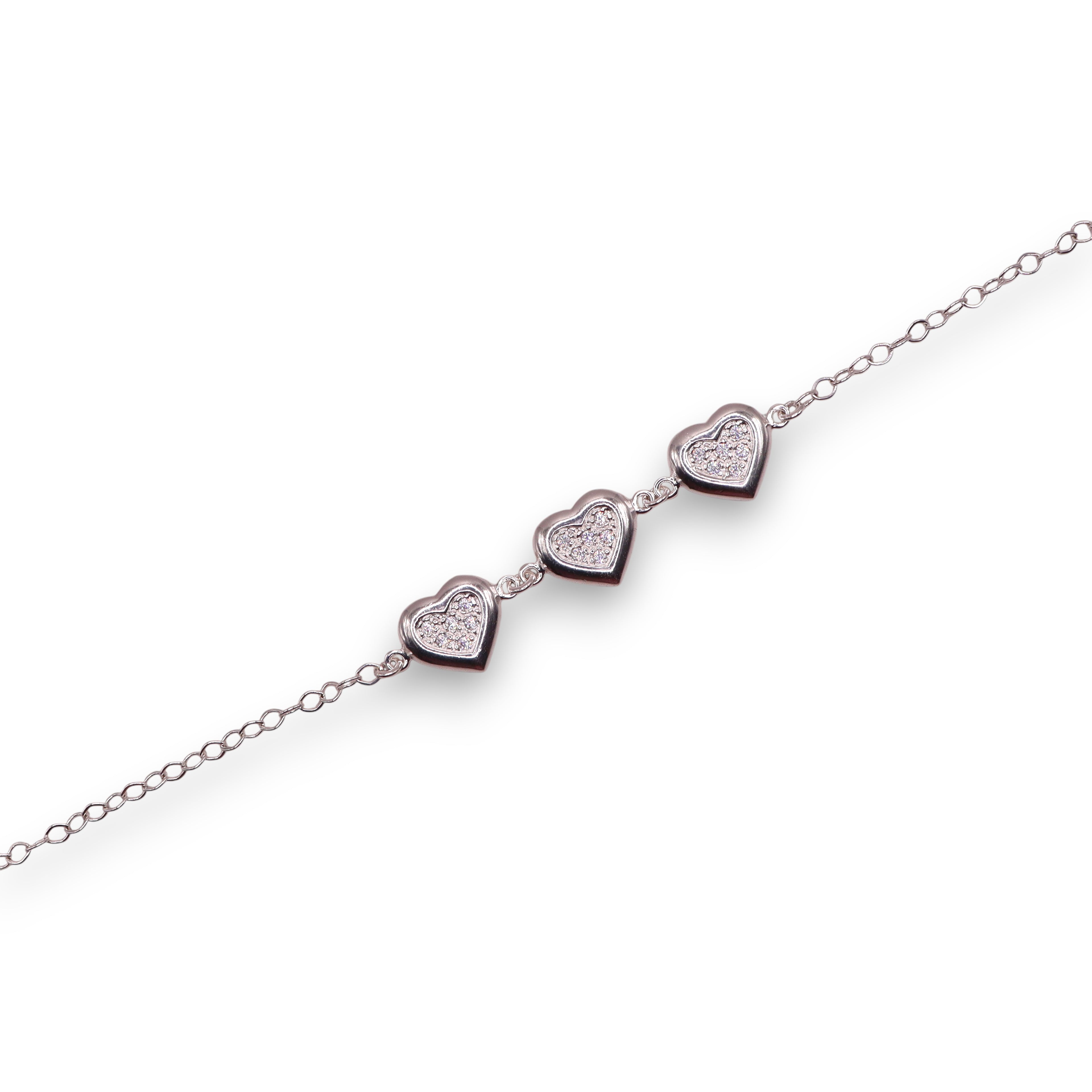 Pulsera Tres Corazones con Zirconias en Plata .925 19 cm – Jozep Joyería