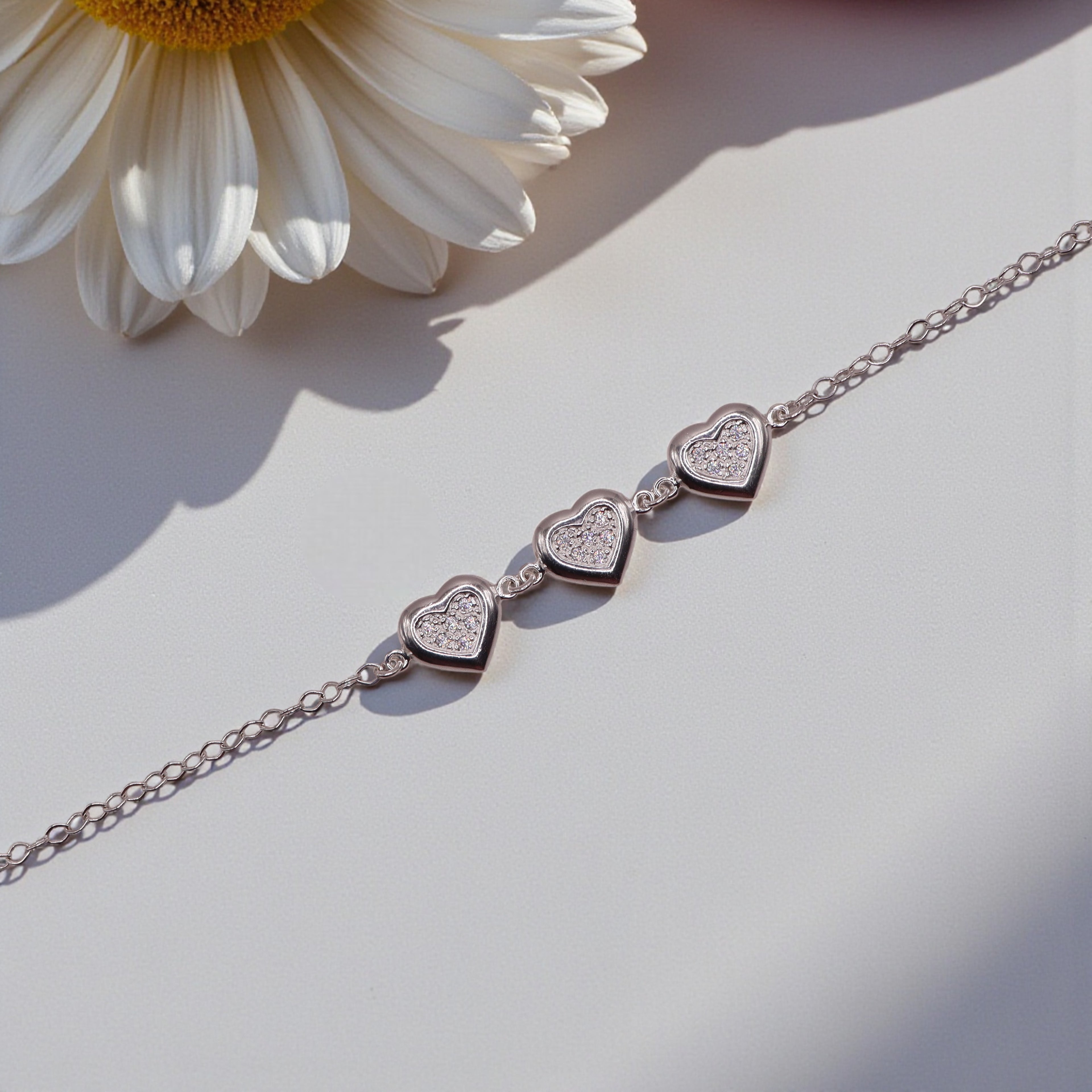 Pulsera Tres Corazones con Zirconias en Plata .925 19 cm – Jozep Joyería