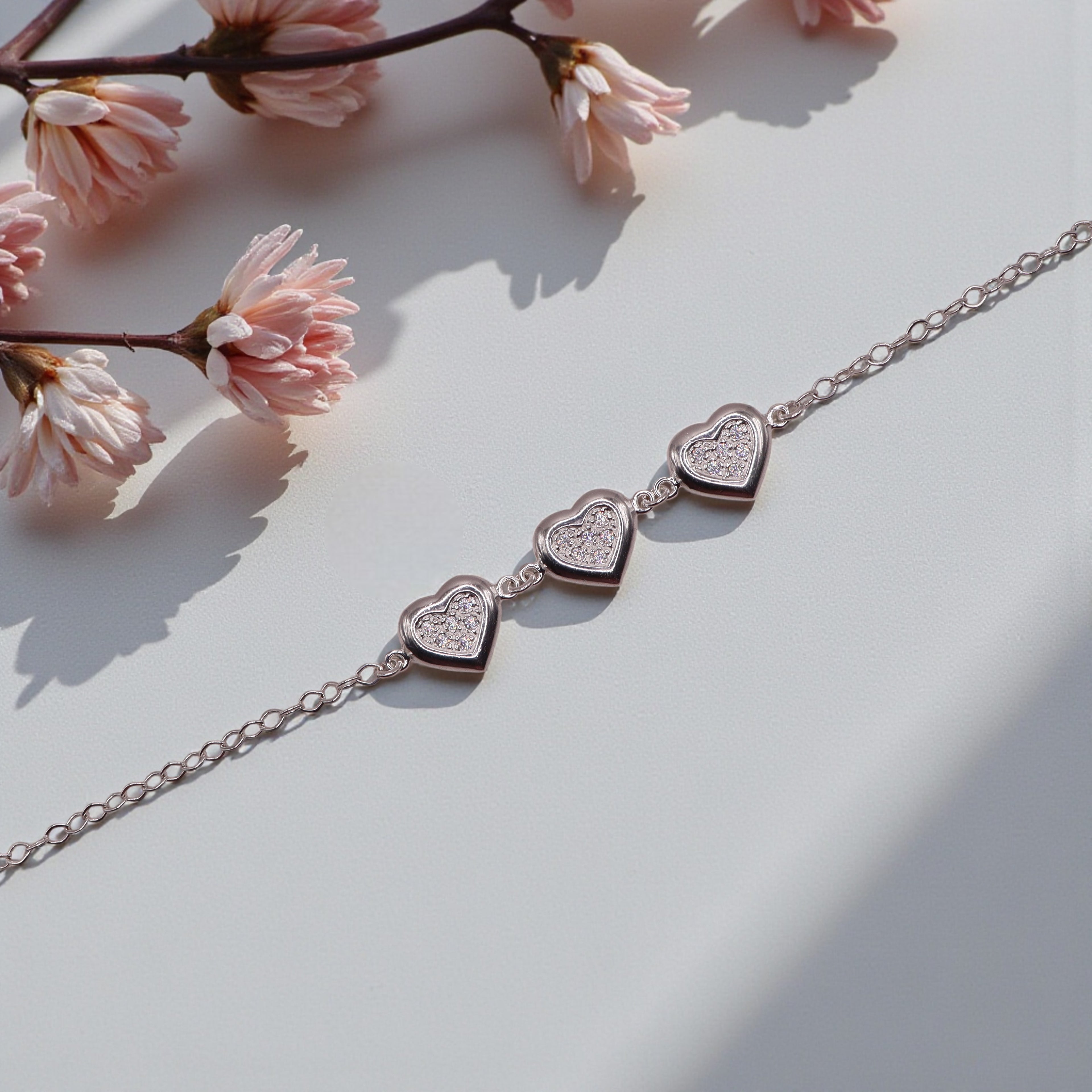 Pulsera Tres Corazones con Zirconias en Plata .925 19 cm – Jozep Joyería