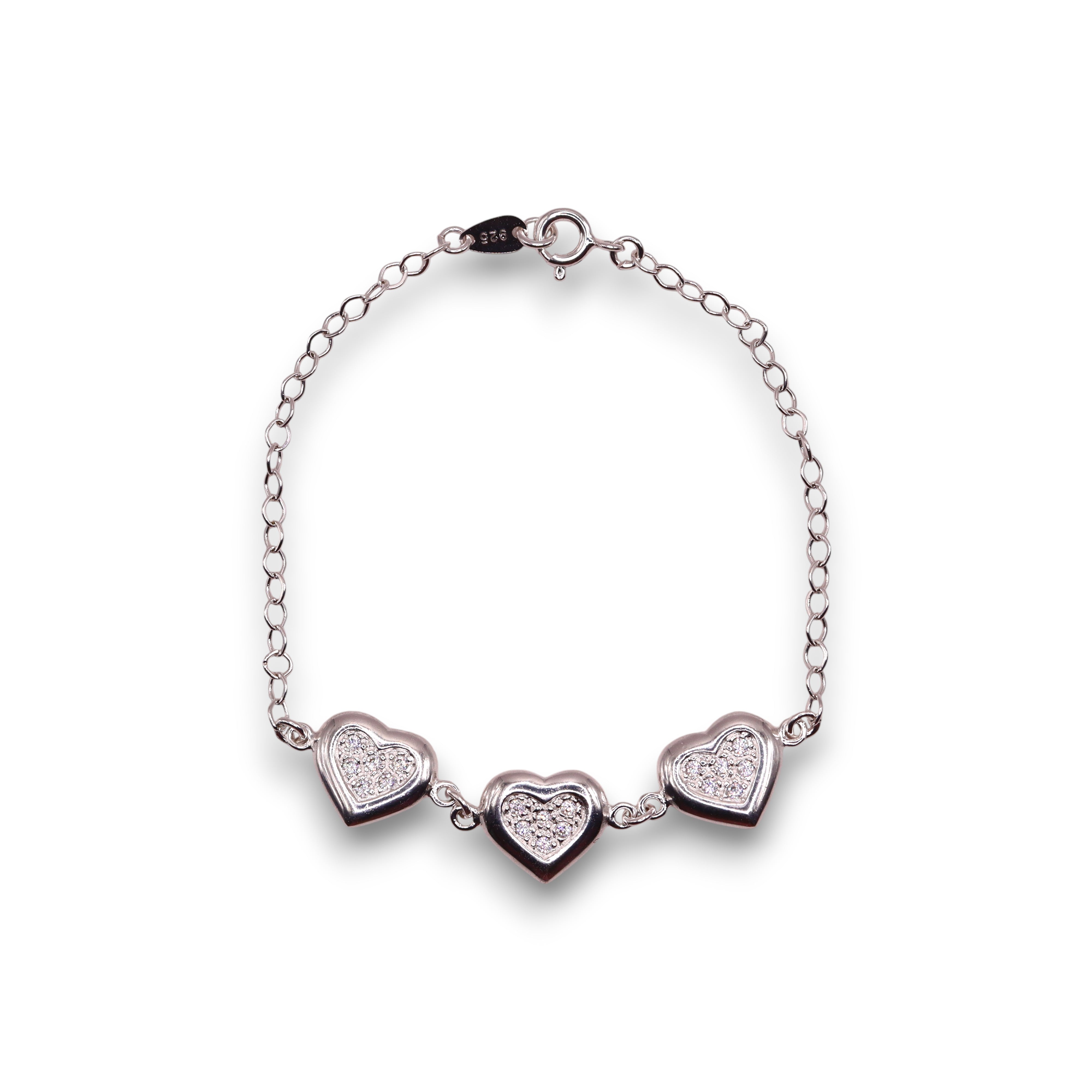 Pulsera Tres Corazones con Zirconias en Plata .925 19 cm – Jozep Joyería