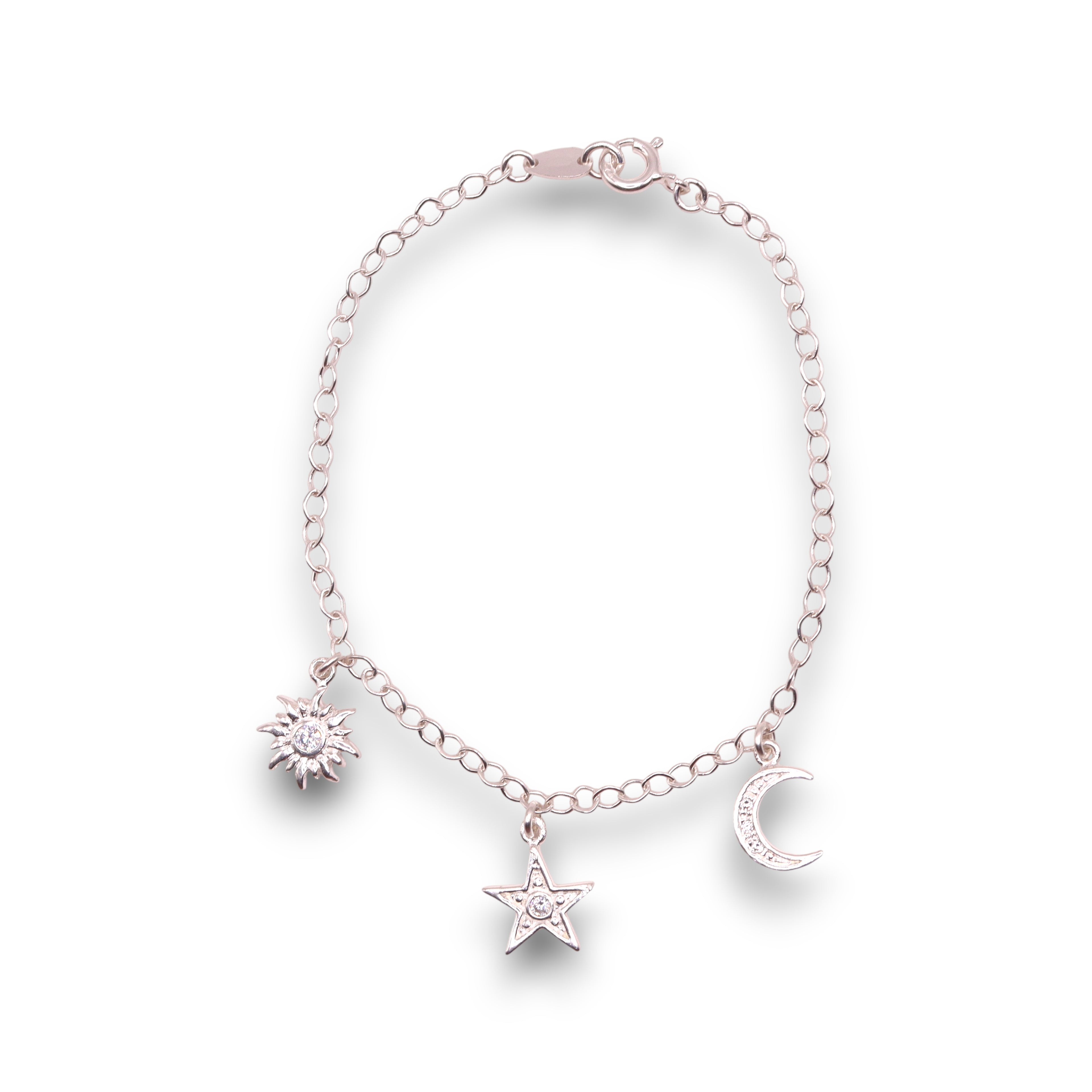 Pulsera Sol Luna Estrella Plata .925 18 cm Jozep Joyería