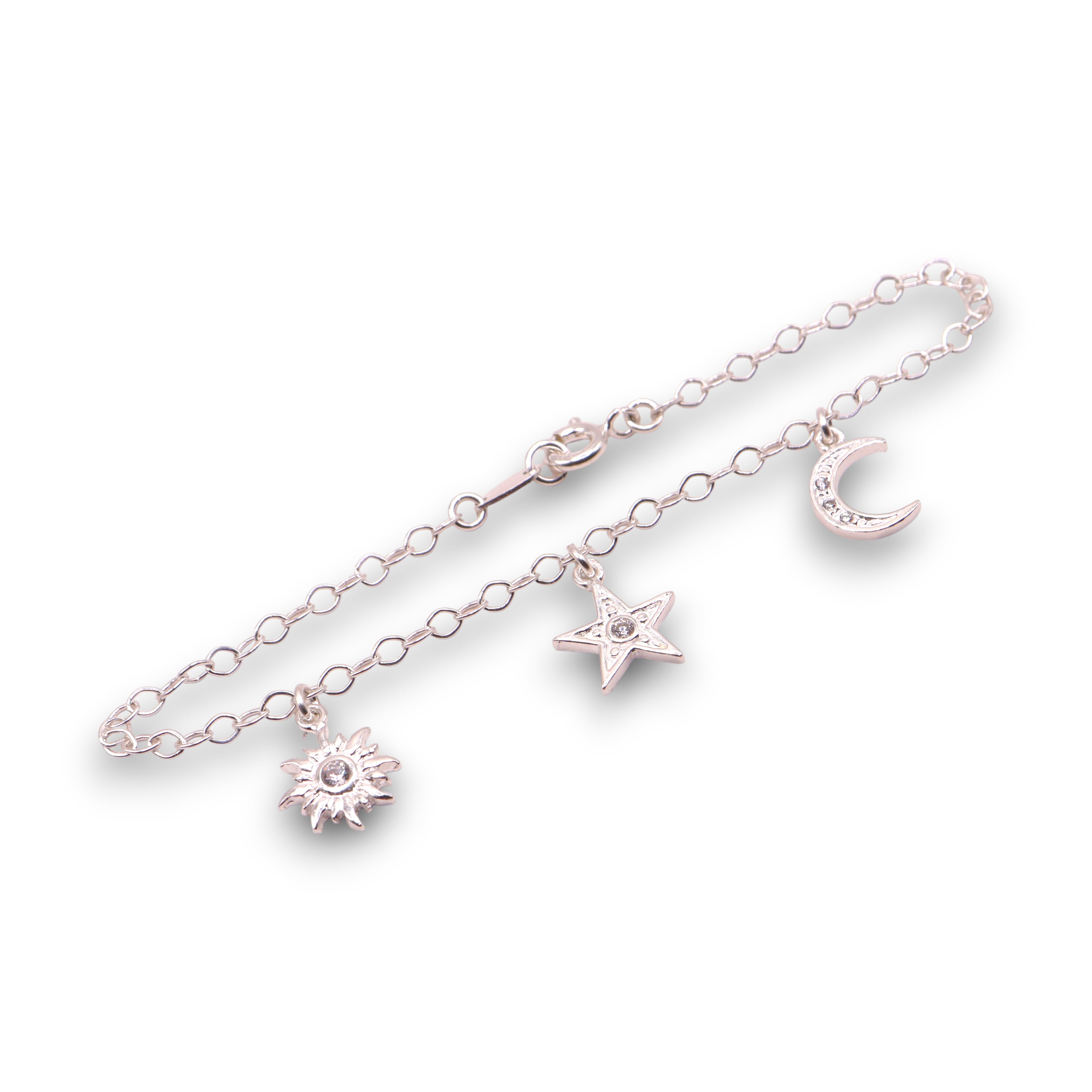 Pulsera Sol Luna Estrella Plata .925 18 cm Jozep Joyería