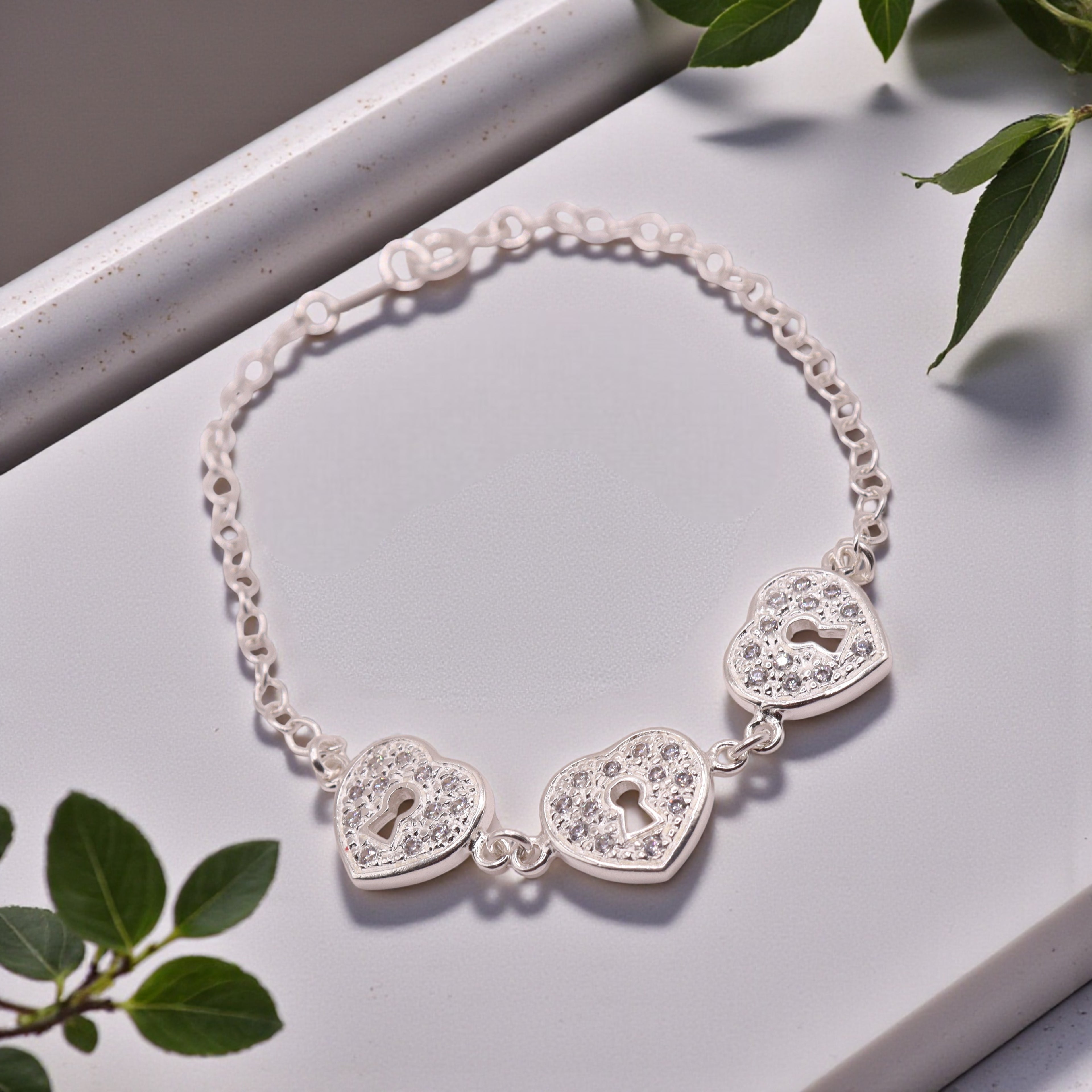 Pulsera Tres Corazones Candado Plata .925 19 cm Jozep Joyería