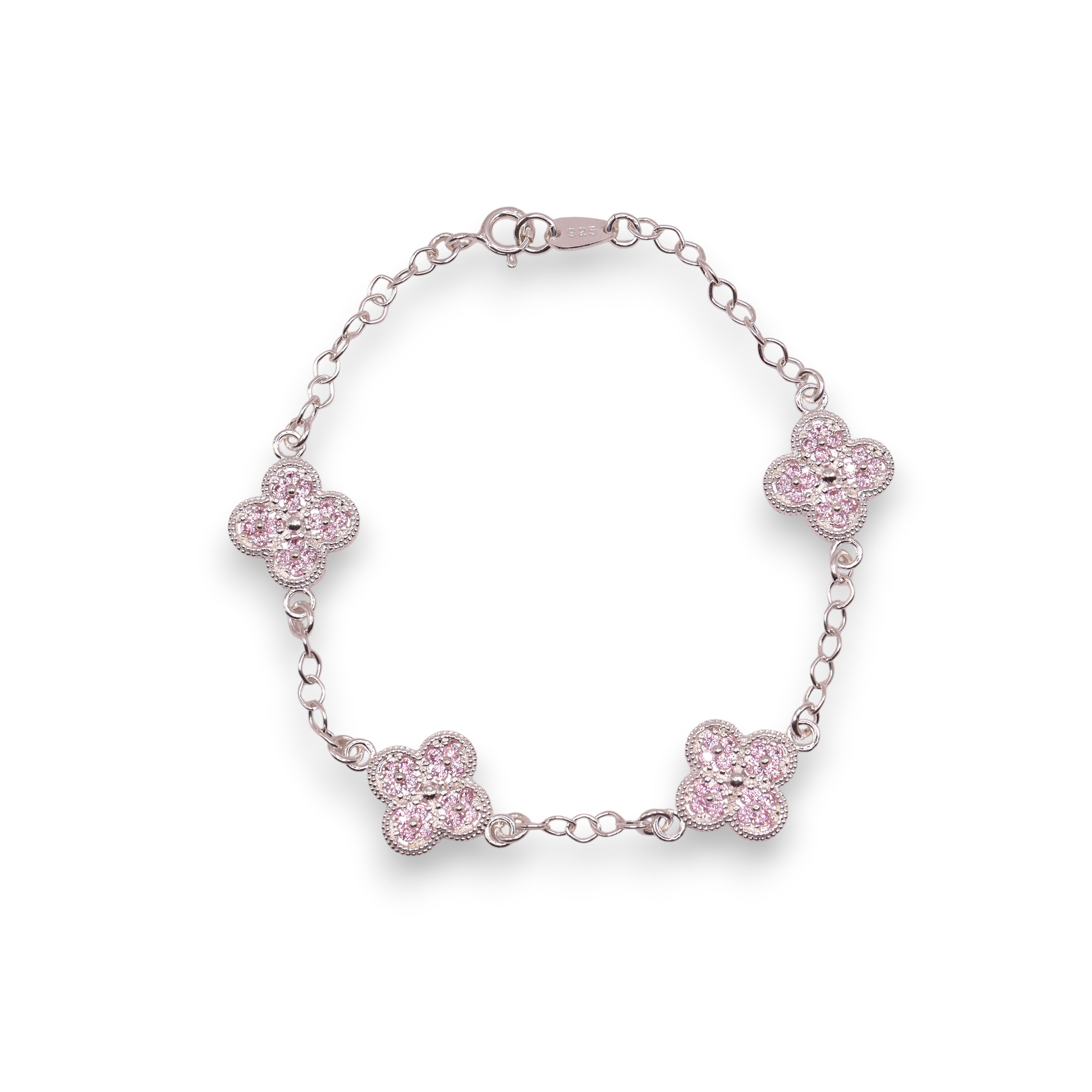 Pulsera Plata 925 Trebol Rosa 18 Cm | Jozep Joyería