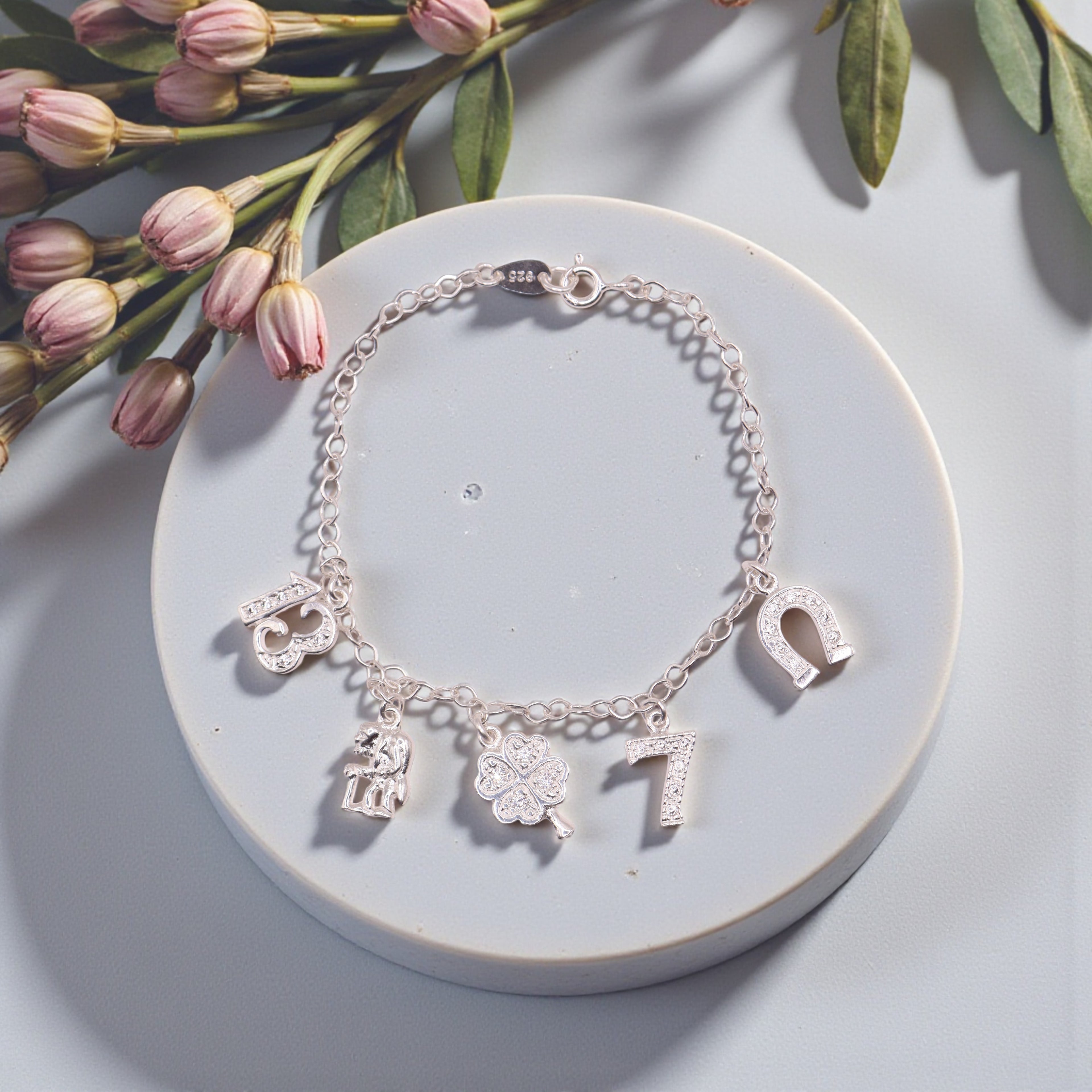 Pulsera Dijes Suerte Plata .925 18 cm  Jozep Joyería