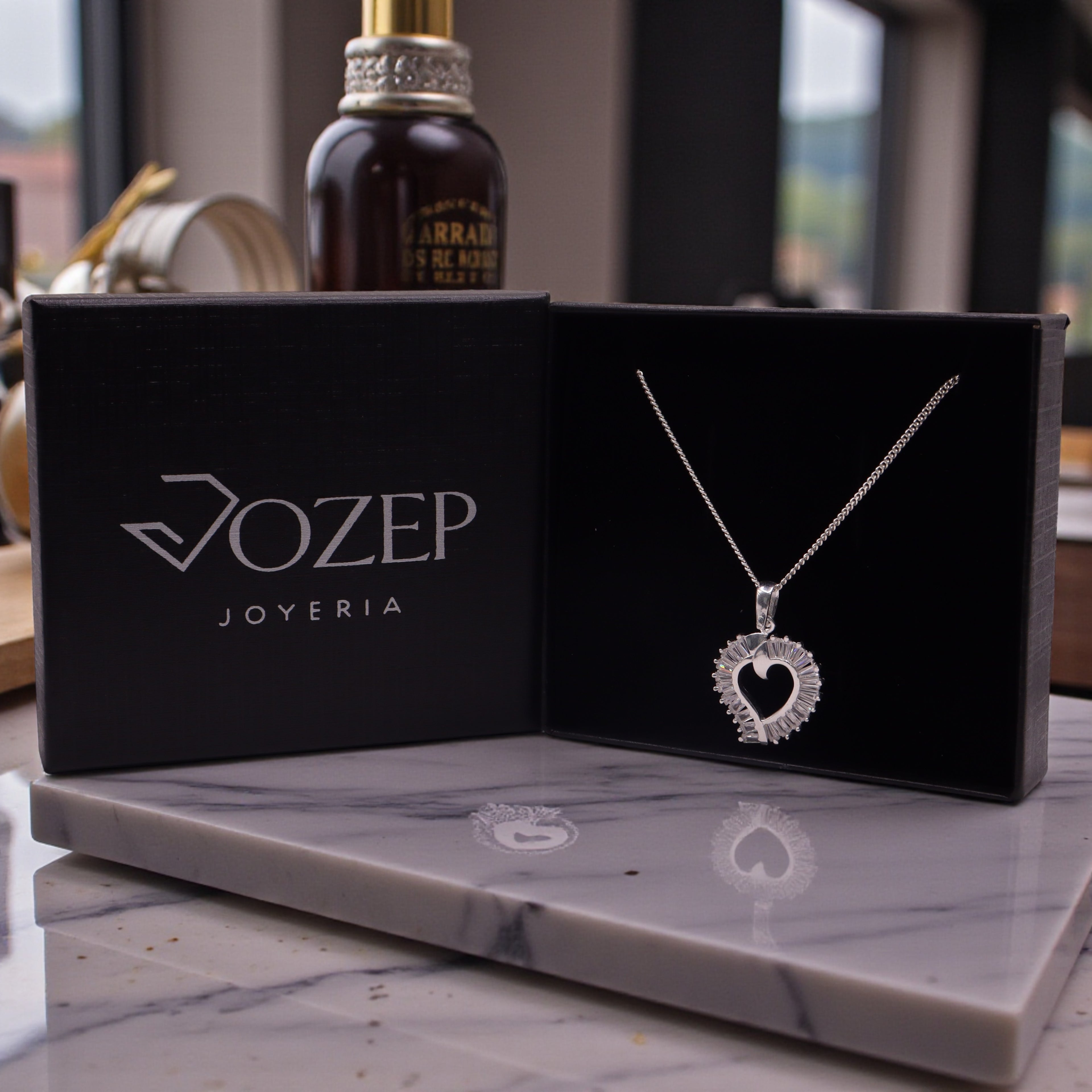 Dije Corazón Halo Baguette Plata .925 Jozep Joyería