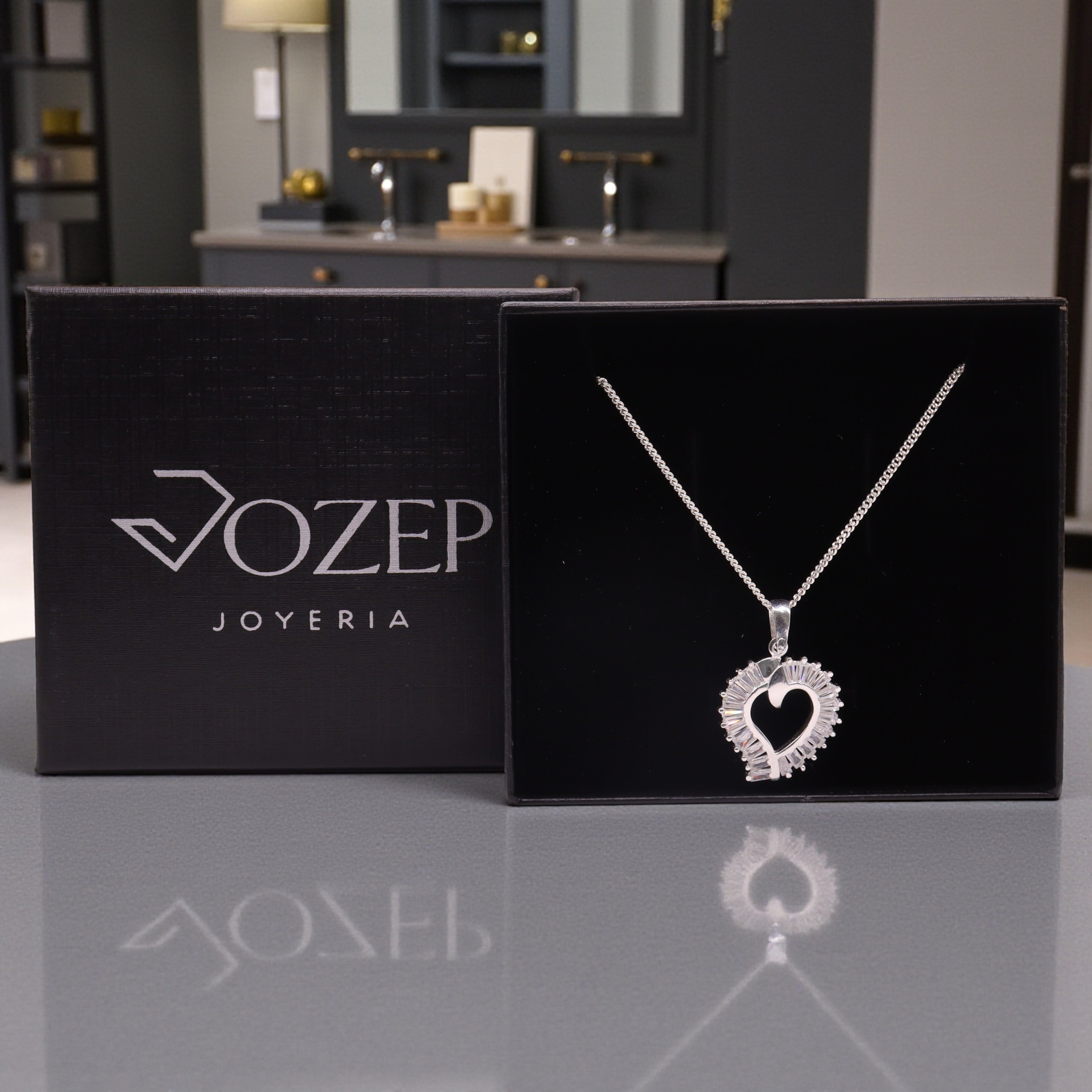 Dije Corazón Halo Baguette Plata .925 Jozep Joyería