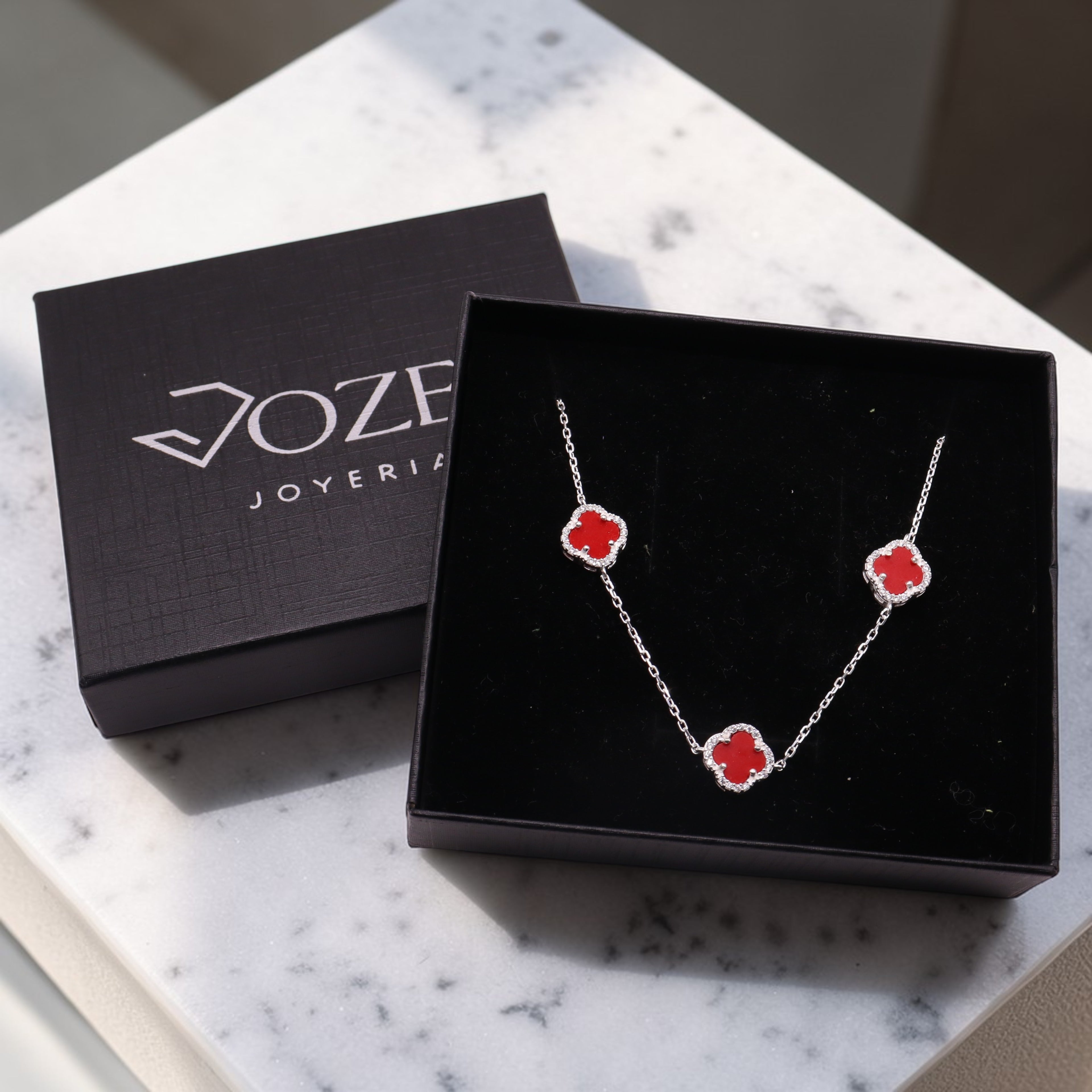 Collar trébol de plata .925 con zirconias 55 cm | Jozep Joyería