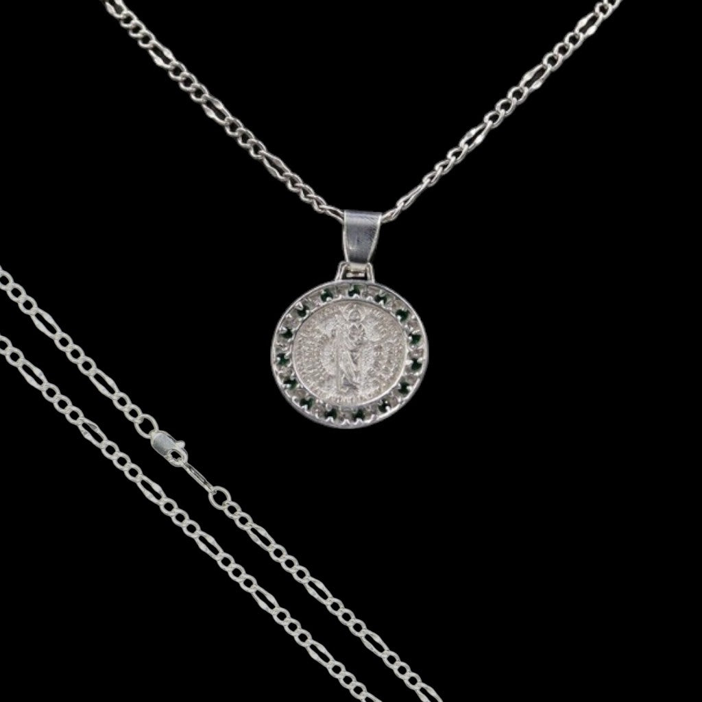 Medalla San Judas Tadeo Con Circonia + Cadena en Plata .925