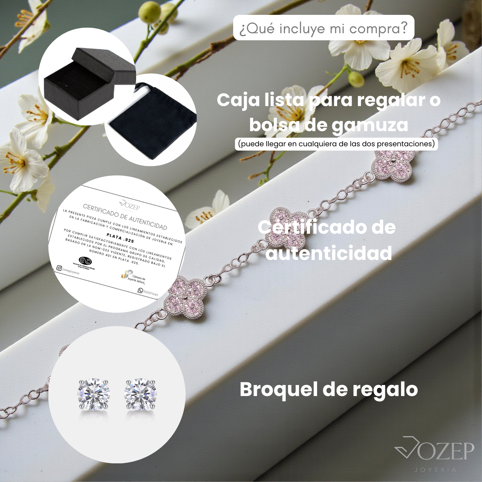 Pulsera Plata 925 Trebol Rosa 18 Cm | Jozep Joyería