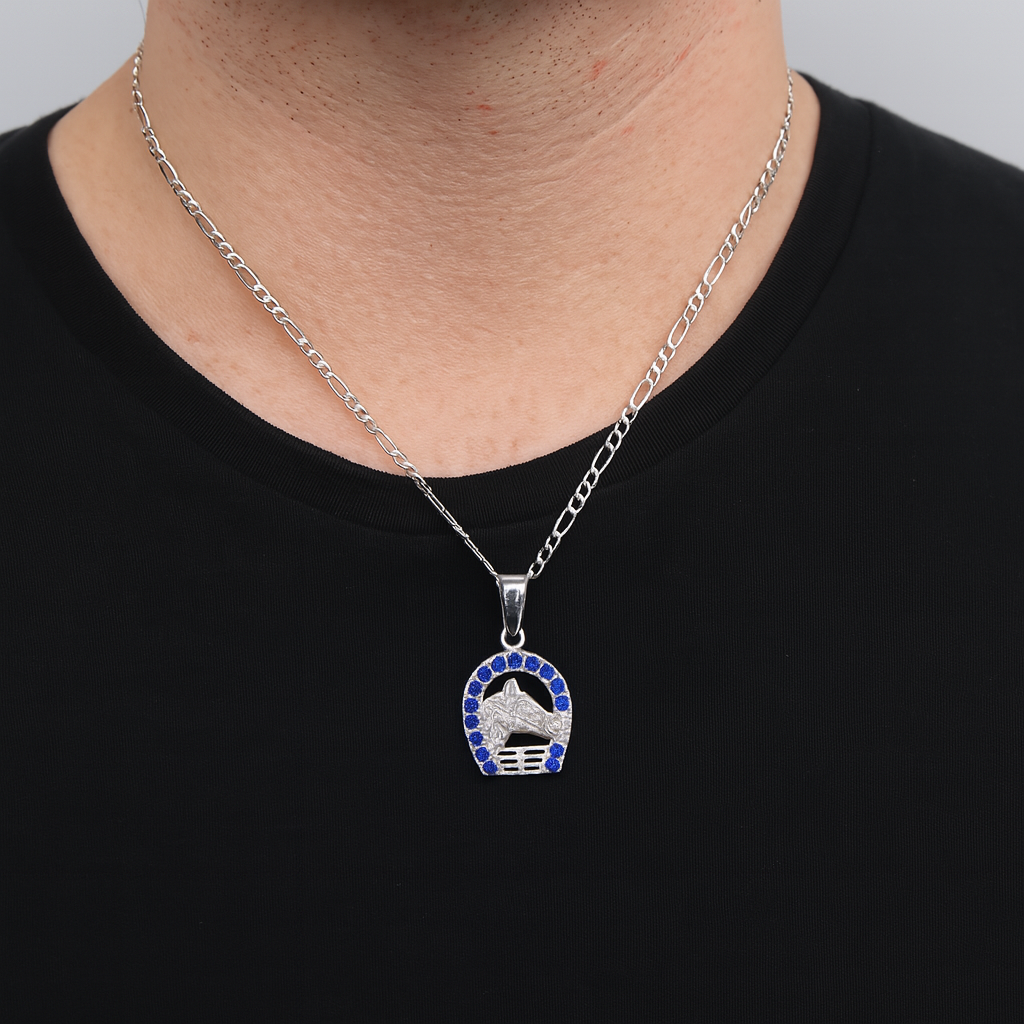 Dije De Caballo Con Herradura De Colores + Cadena en Plata .925